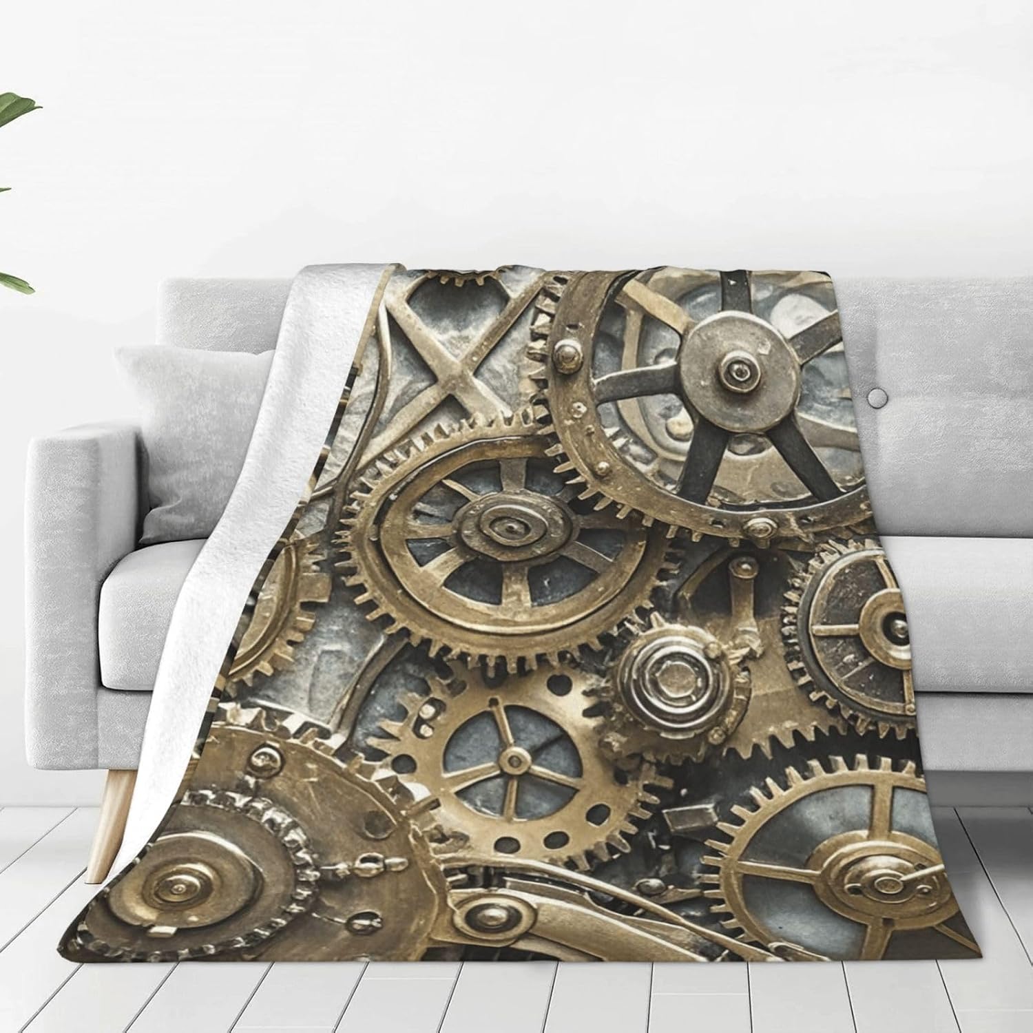 Fleece Throw Blanket for Couch,Ultra Soft Cozy Sherpa Flannel Blanket,No Shed No Pilling Luxury Plush Lightweight Bed Blankets Cool Steampunk Gears All Season Blankets for Travel 60"x50"