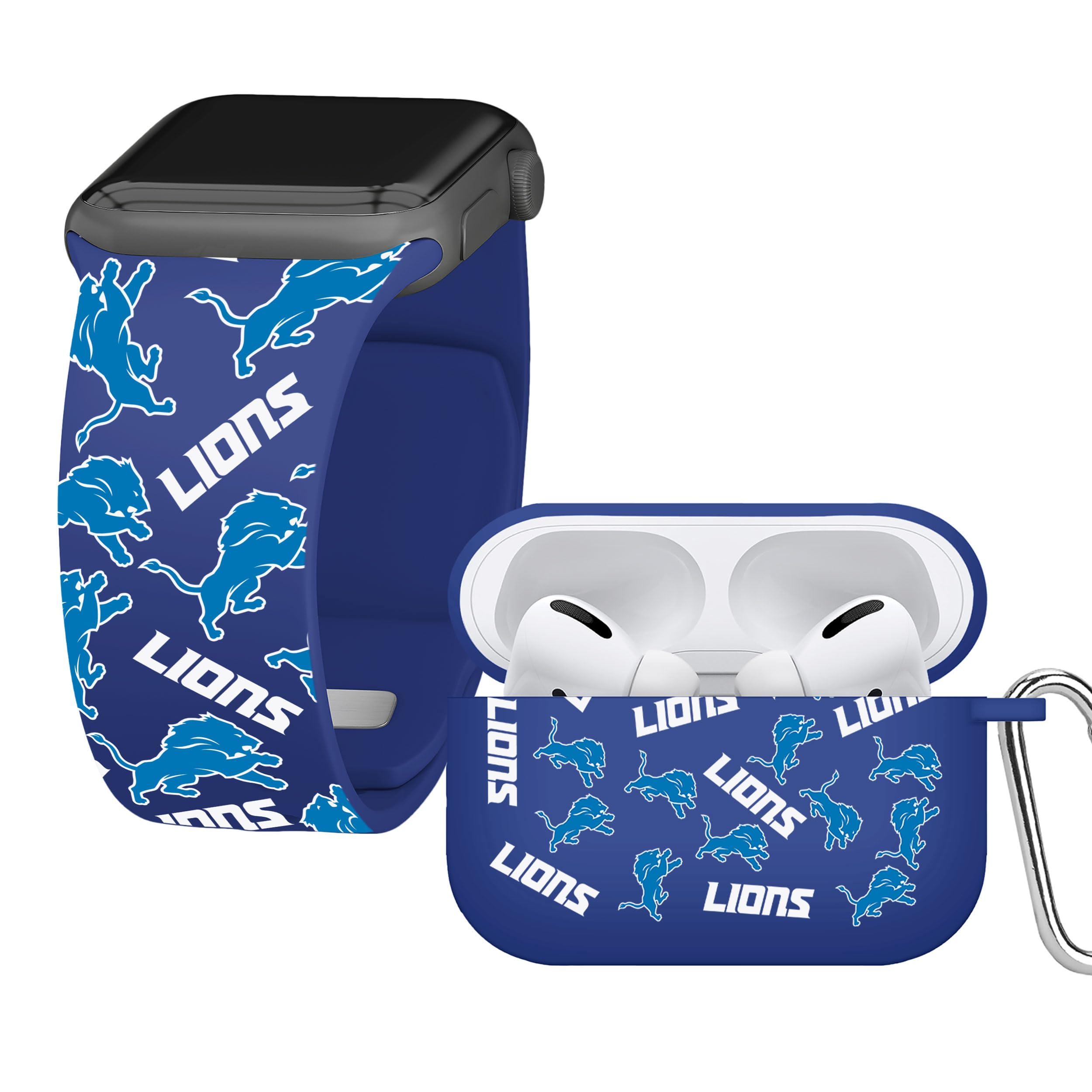 Game Time Detroit Lions HD Combo Package Compatible with Apple Watch and AirPods Pro (Random 42/44/45mm Long)