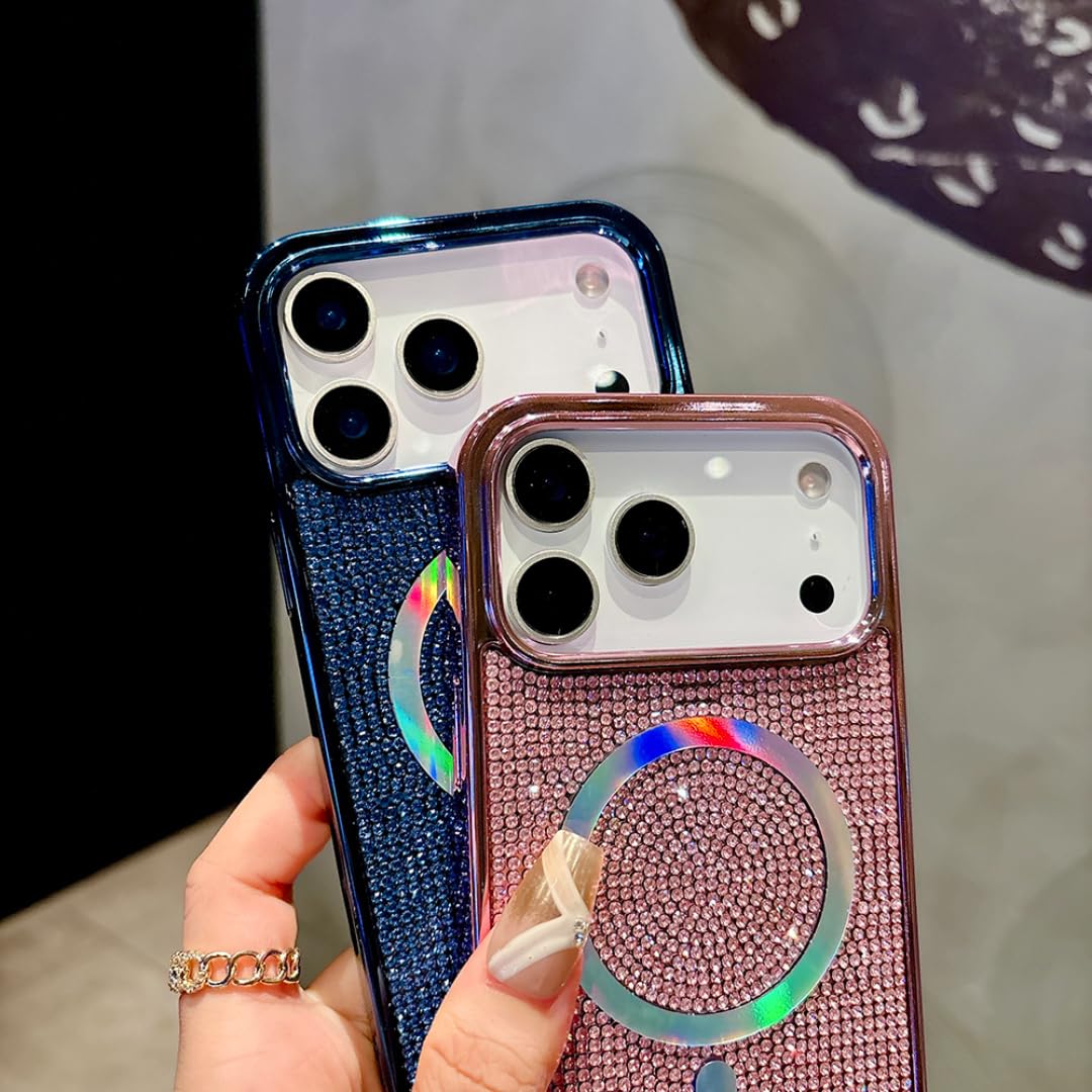 Funda magnética de Lujo con Lentejuelas Brillantes para iPhone 15 Pro (para iPhone 15 Pro/Dorado)