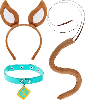3Pcs Halloween Dog Costumes Accessories Include Brown Dog Ears Headband and Tail Collar for Men Women Halloween Animal Cosplay Party Supplies