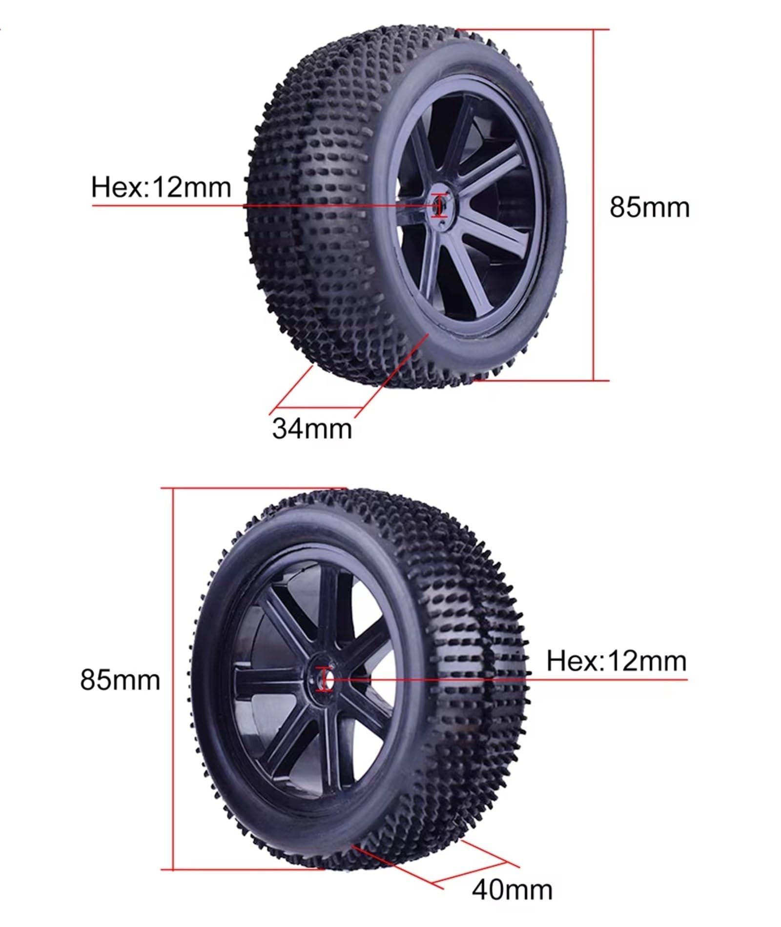 RC Neumáticos para ZD para Racing 1/10 Piezas De Mejora para Buggy RC Accesorios: 4 Llantas 85 Mm con Buje Rueda Y Neumáticos Goma