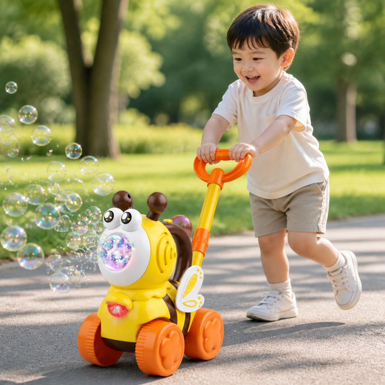 Giocattolo a Bolle Elettrico a Forma di Ape Automatico Macchinina a Spinta con Bolle di Schiuma Portatile per