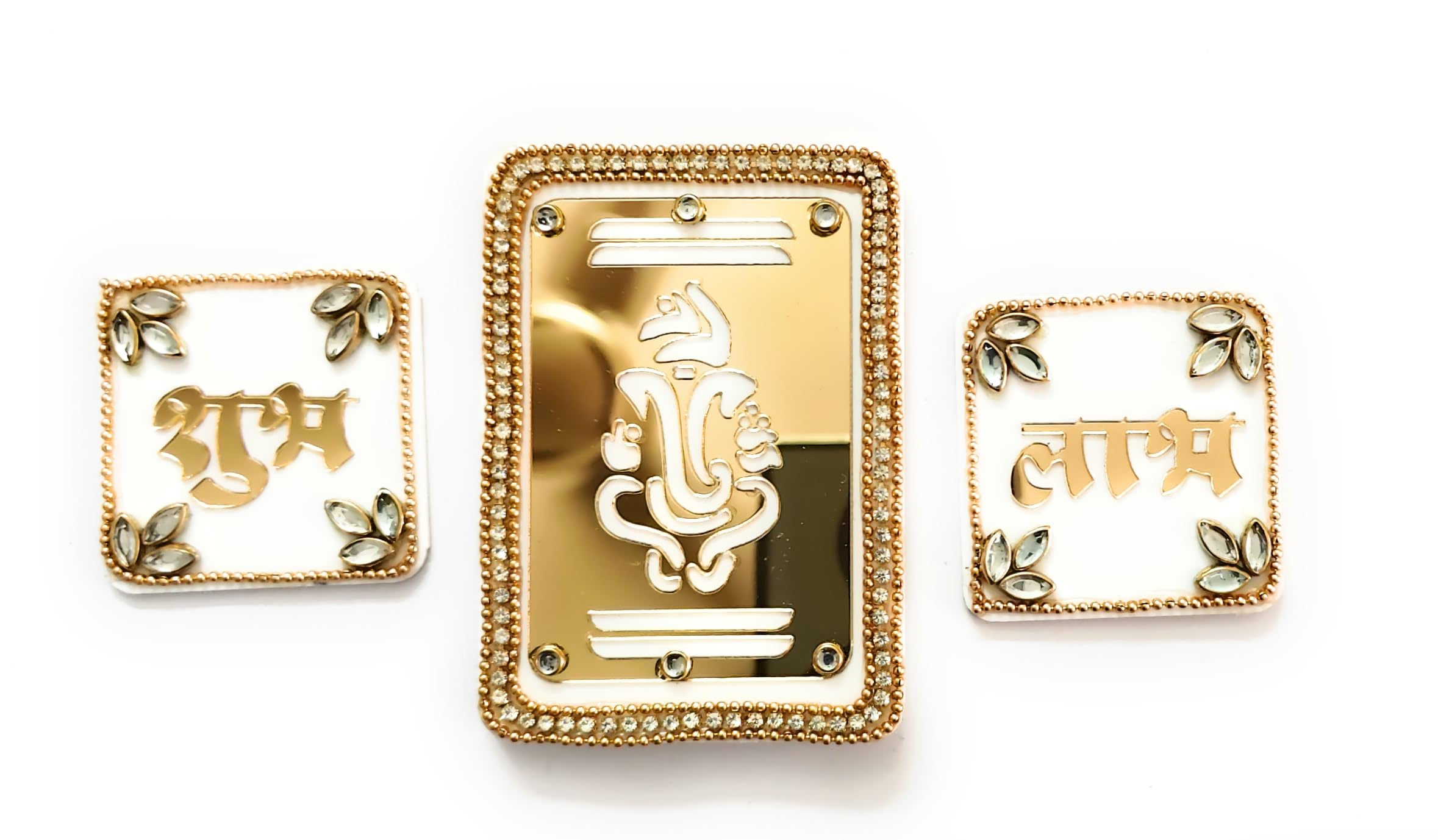 Shubh-Labh-Ganesha Main Entrance Acrylic Stickers for Main Door/Wall Decoration (White)