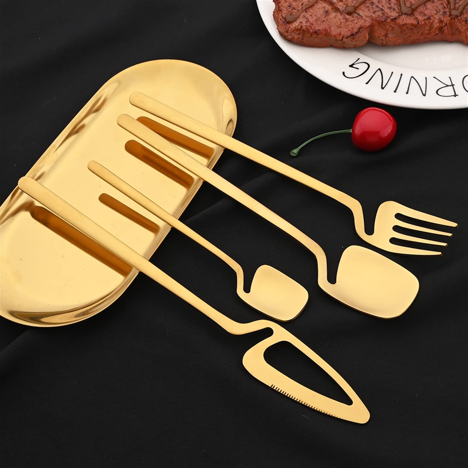 Juego de Cubiertos de 16 Piezas, Negro Mate, de Acero Inoxidable 304, con Cuchillo, Tenedor y Cuchara, para la Cena, Juego de vajilla de Cocina.