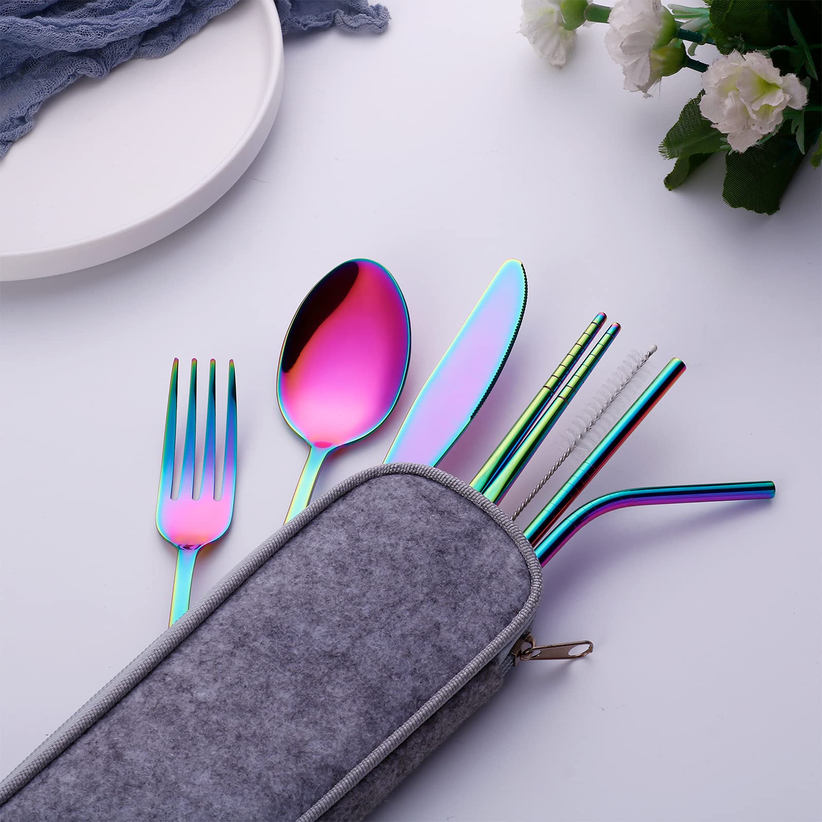 Camping Edelstahl-Besteck-Set (Regenbogen)