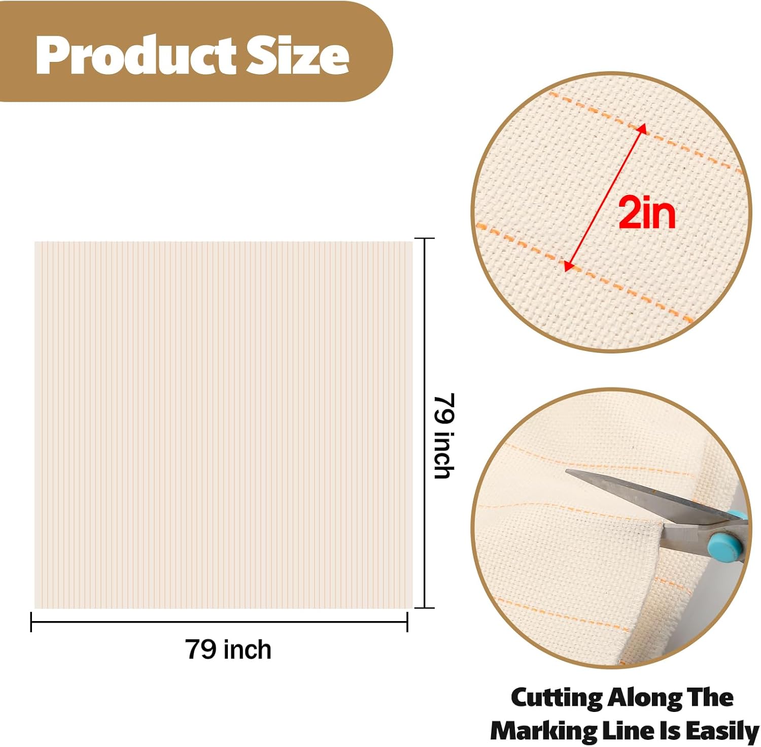 2PCS 79" x 79" Large Tufting Cloth, Primary Tufting Cloth with Marked Lines for Knitting Guns, Four Edges Sewn Monks Fabric for Punch Needle Rug DIY Crafts