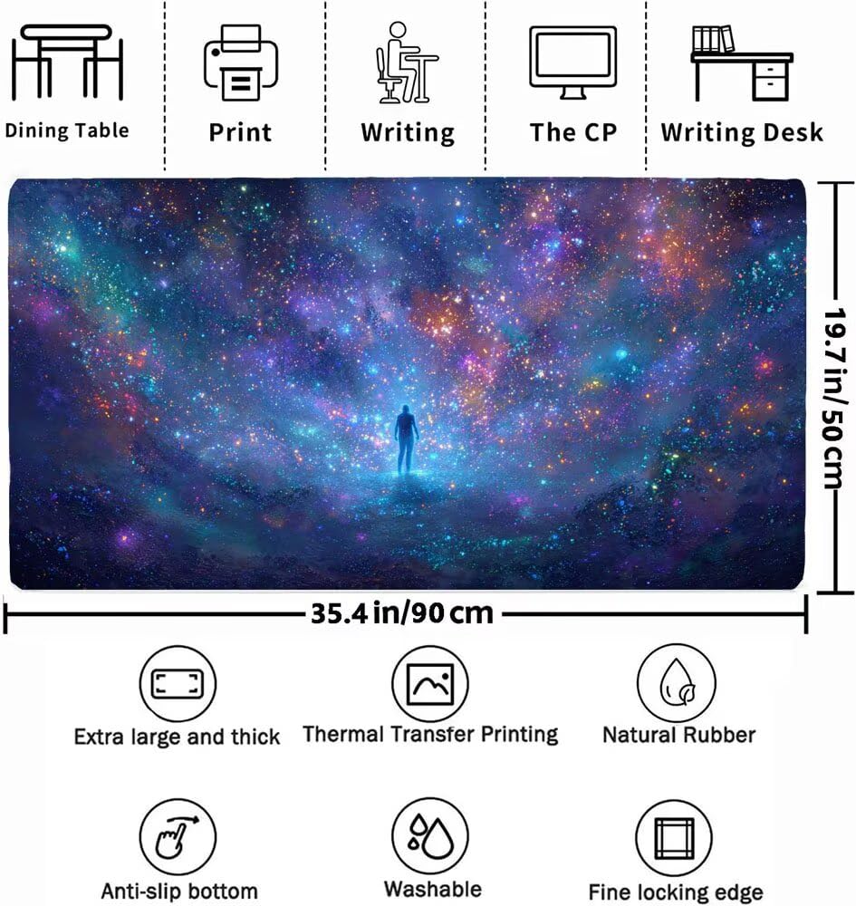 Podkładka pod mysz XXL 900 x 500 x 3 mm, gwiaździste niebo duża podkładka pod mysz dla graczy, kolorowa podkładka pod mysz z antypoślizgową gumową podstawą, mata na biurko do gier. Idealny prezent dla