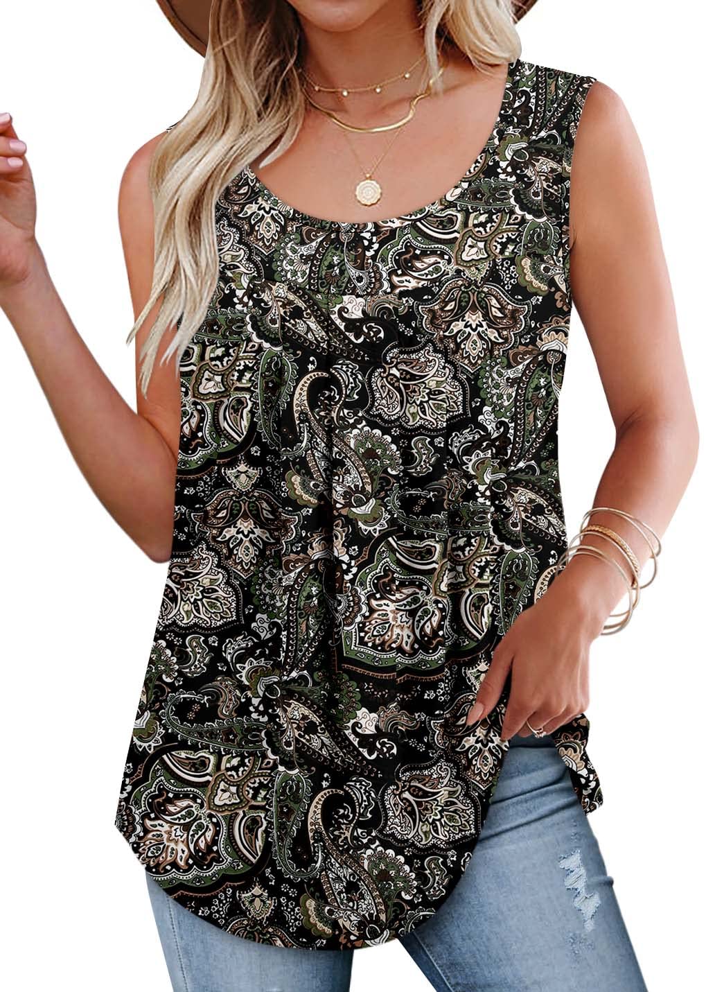 BETTE BOUTIK Womens Tank Tops Pleated Sleeveless Blouse Summer Tops Basic Shirts S-3XL