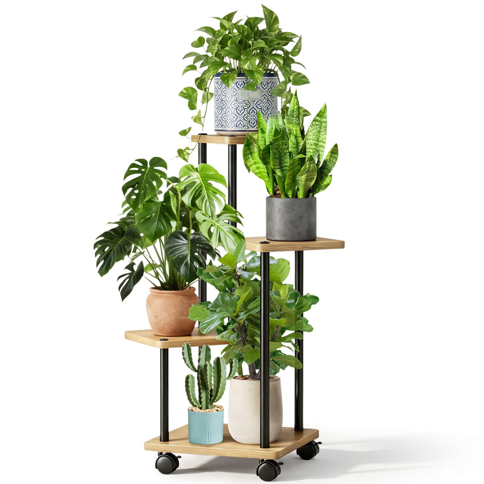 Support Plantes Intérieur À 5 Niveaux à roulettes, Porte Plante Intérieur, Étagère Plante En Métal Brun pour Intérieur Salon Jardin Extérieur (Sans Plantes)
