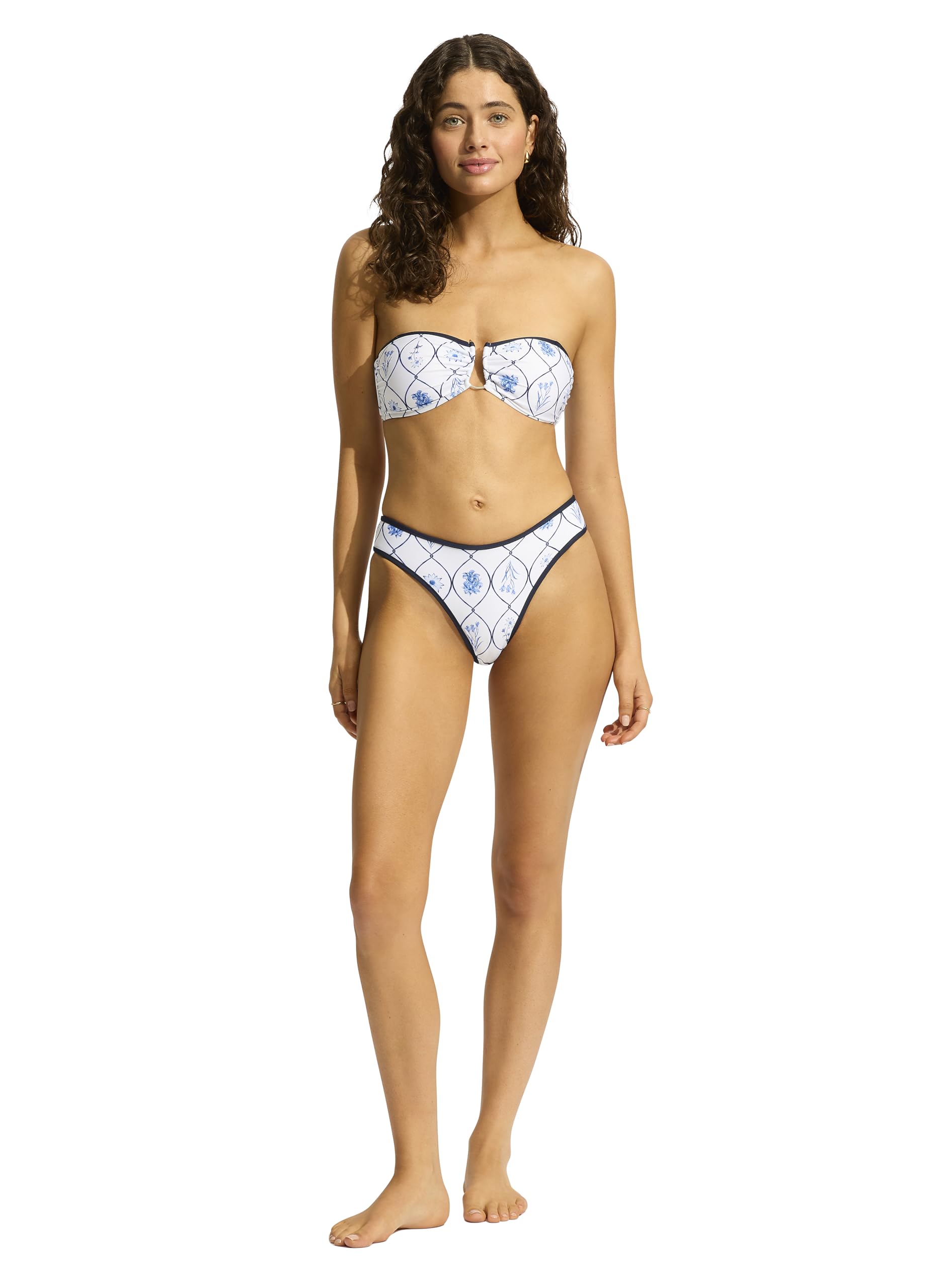 Seafolly Ring Front Bandeau Bikini Top Swimsuit Parte Superiore Donna