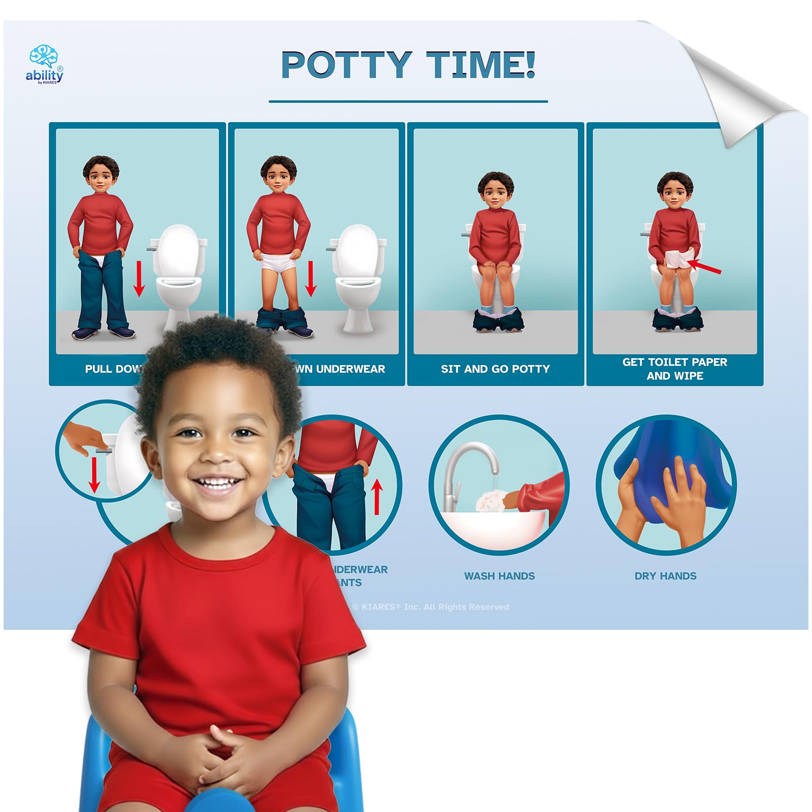 KIARES Potty Training Chart for Toddlers, Visual Bathroom Routine Poster for Kids, Helps Children Gain Independence & Confidence, Toilet Training (