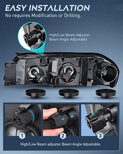 Miniatura 7 de Nilight Conjunto de faros delanteros para Chevy Impala 2000, 2001, 2002, 2003, 2004, 2005, Chevy Impala, carcasa cromada, reflector ámbar