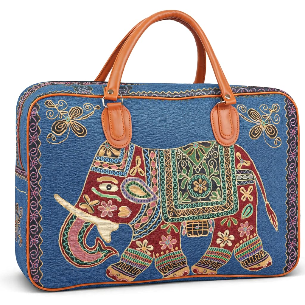 Babbotty Canvas Duffle Travel Bag for Men and Women, Luggage Travelling Bag Elephant Washable Canvas Duffle Tote Purse, Stylish Duffel Cabin Size Air Handbag (21L), 18 Cms (Blue)-image-4