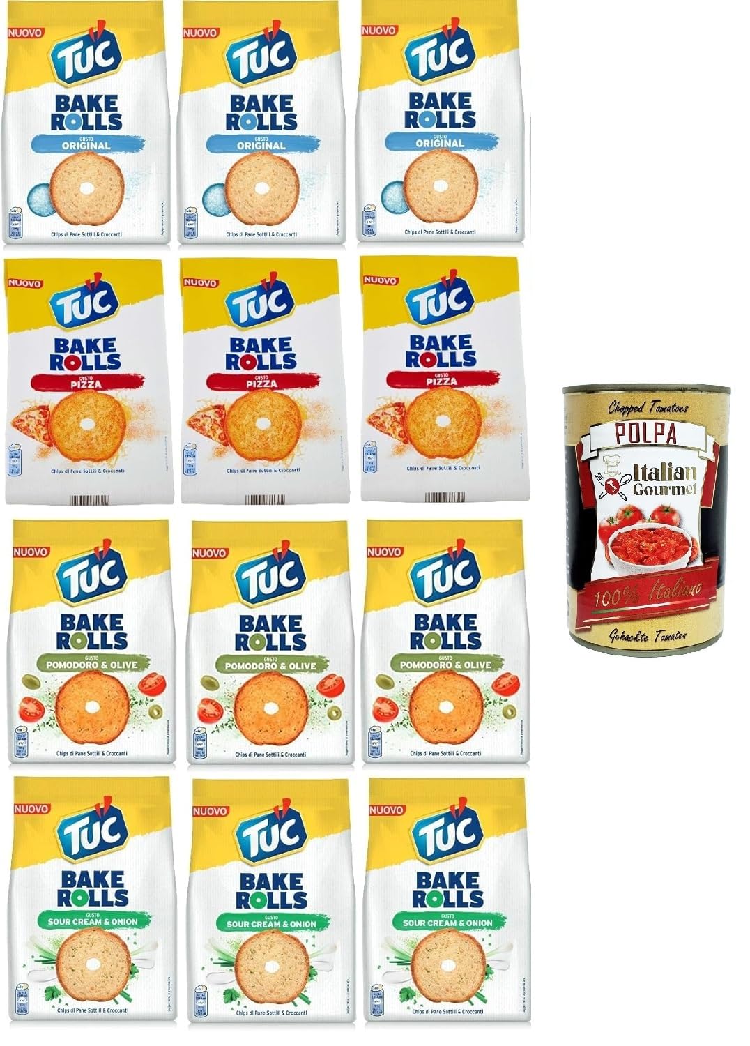 Tuc Bake Rolls, Chips di Pane Sottile e Croccante Testpaket, Im Ofen gebackene, dünne und knusprige Brotchips 12x 150 g