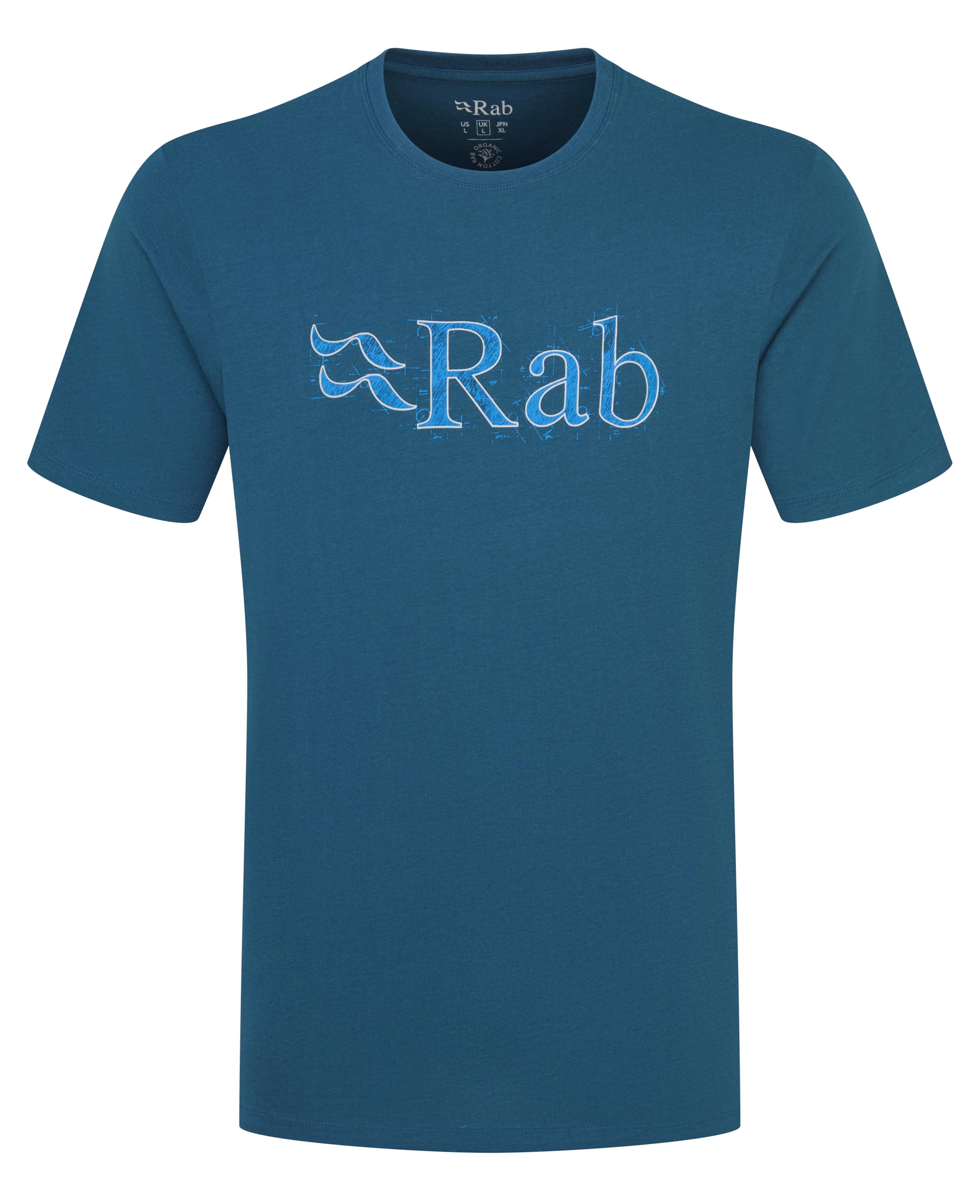 Rab Men's Tempest Blue Stance Tech Sketch Tee - Short Sleeve Graphic T-Shirt For Hiking, Trekking, & Everyday Use - Large