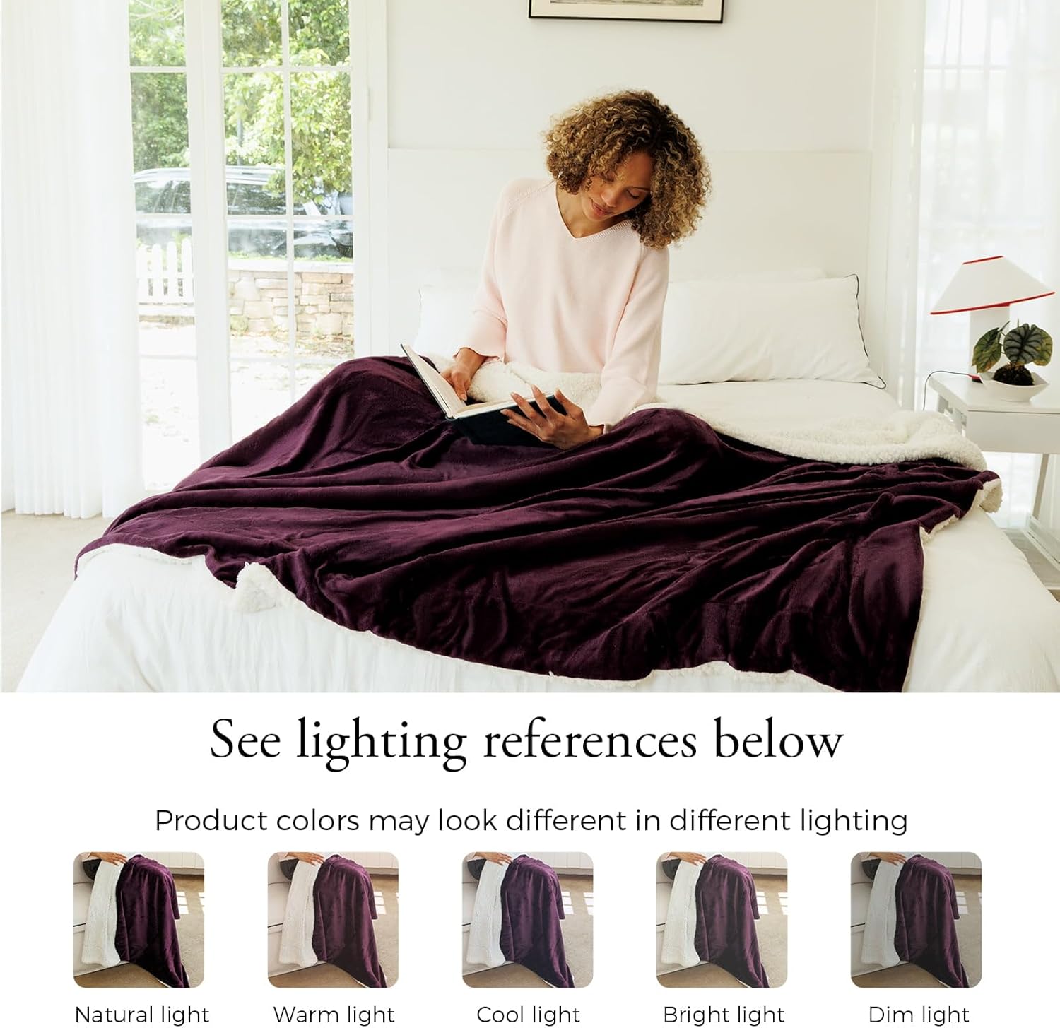 NANPIPER Sherpa Blanket for Couch, Warm and Lightweight Throw, Soft Fuzzy Plush Fleece for Winter, Plum Purple 50x60 Inches - Image 6