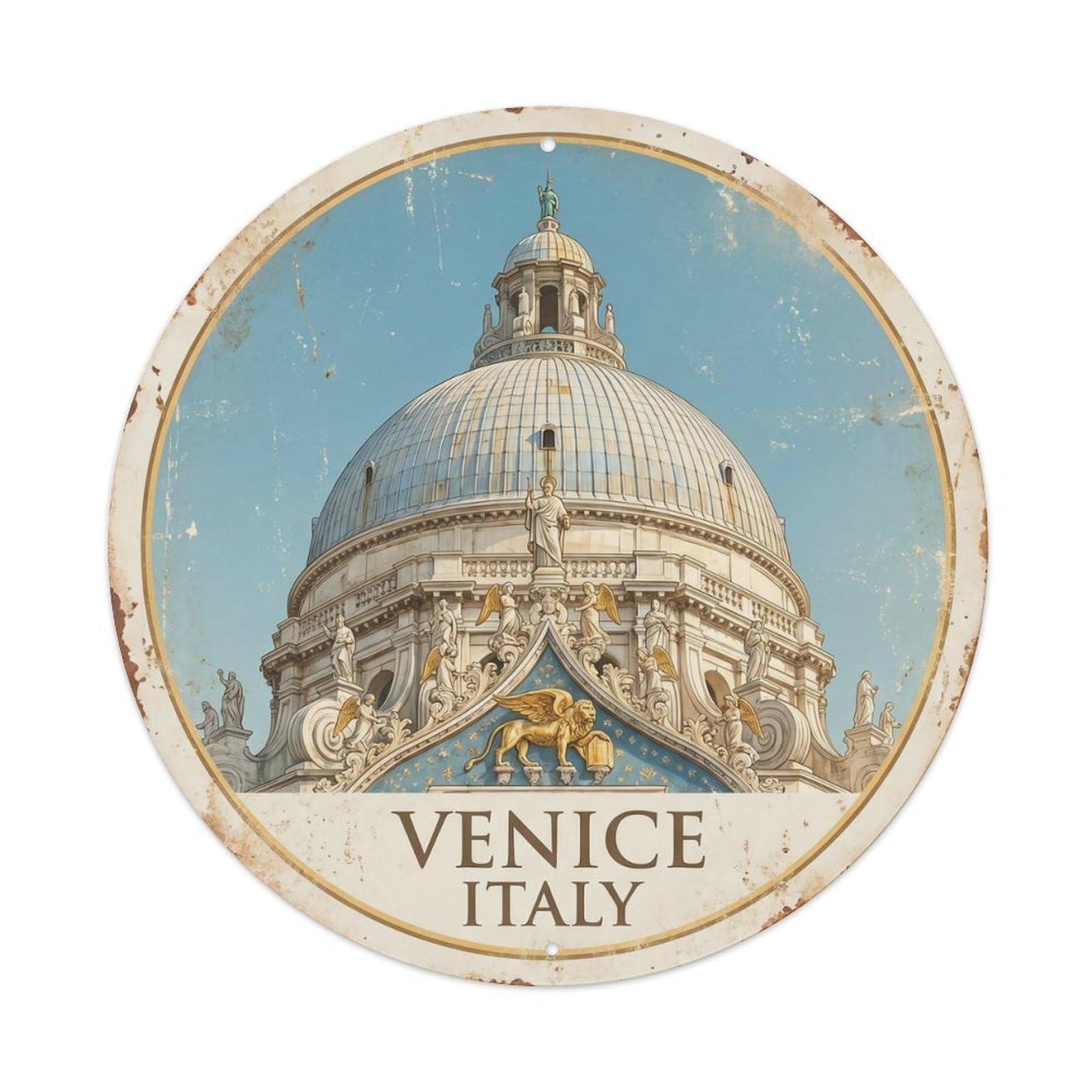 Vintage Travel Italian Cathedral Adventure Metal Tin Sign Plaque