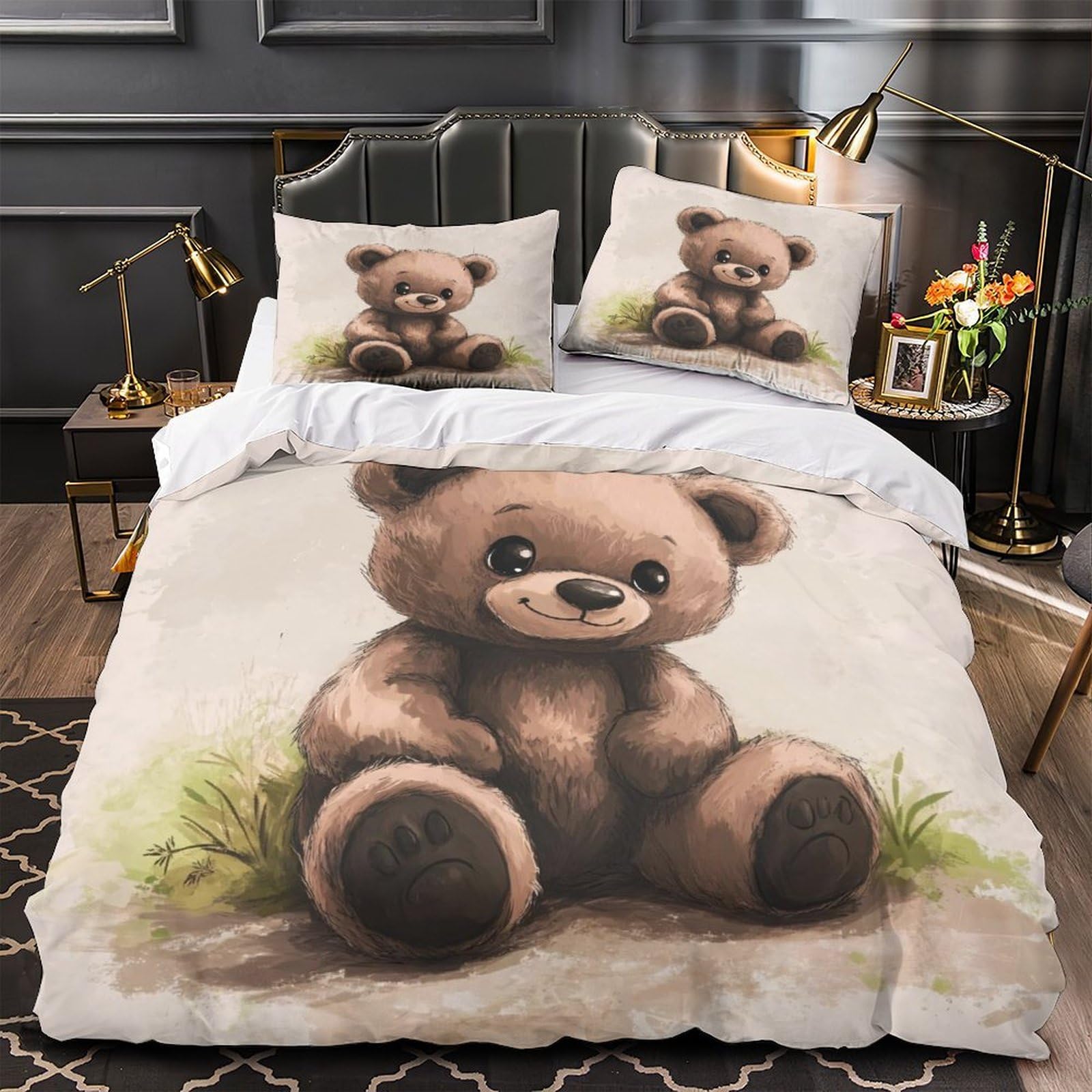Housse de couette chiot mignon lit ado fille microfibre hypoallergénique 220x240cm confortable
