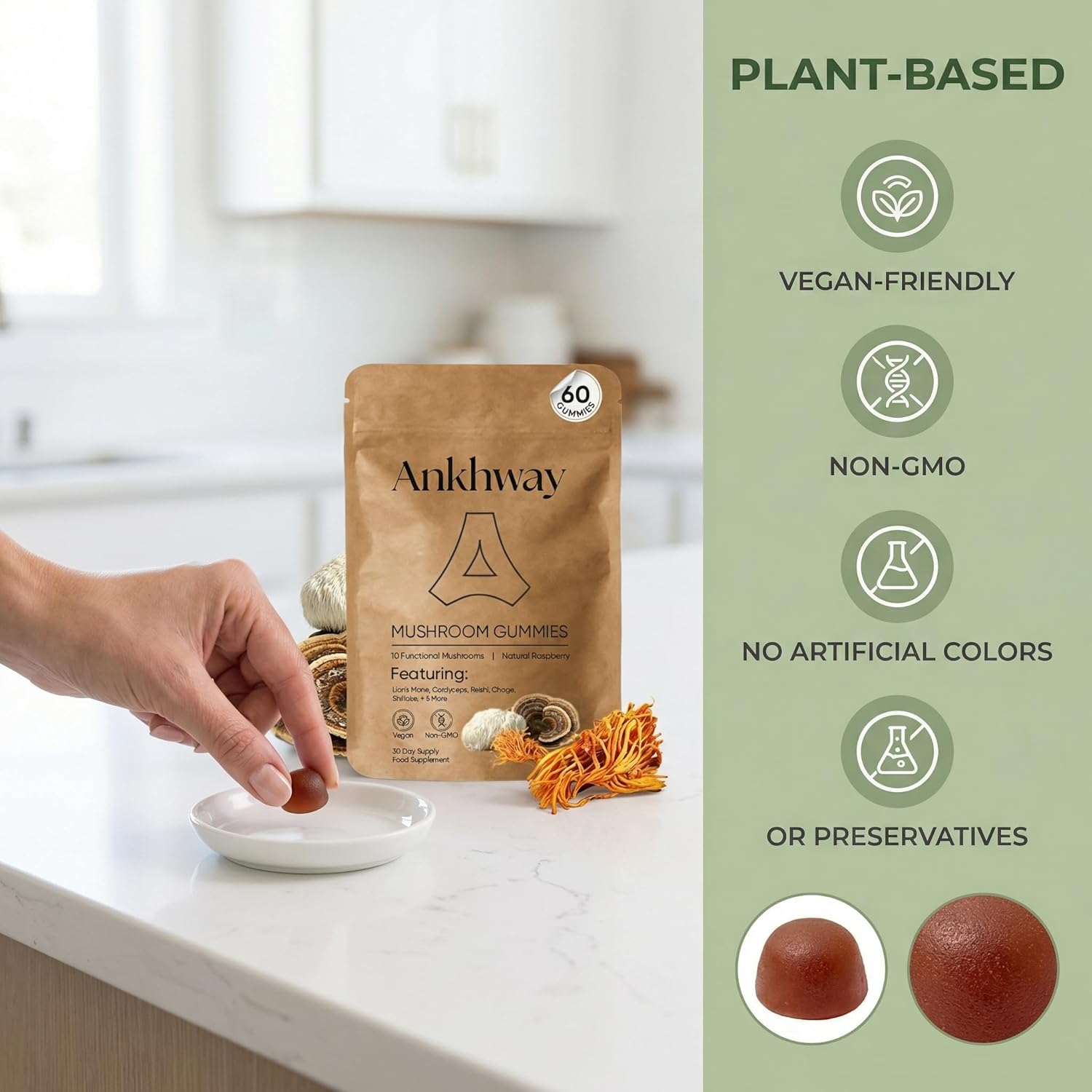 Mushroom Gummies – 60 Gummies, All-in-One Daily Mushroom Supplement with 10 Functional Mushrooms Including Lions Mane, Chaga, Tremella & Cordyceps – Natural Flavor - Image 3