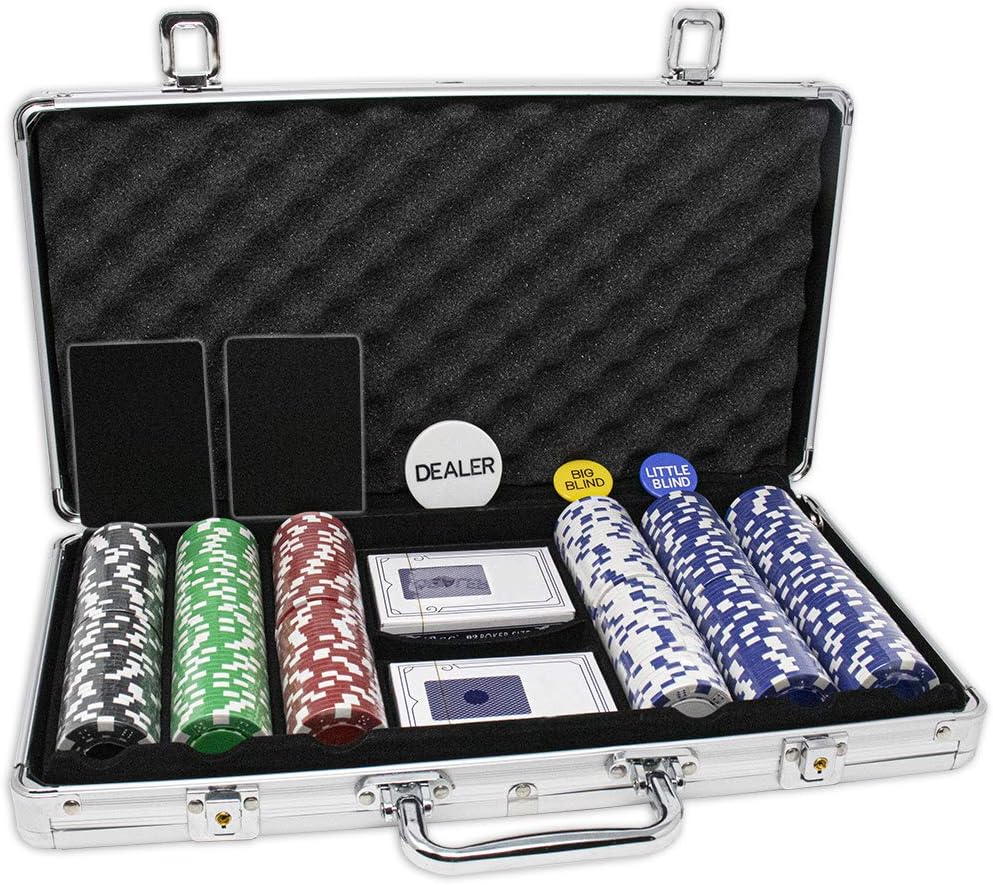 DA VINCI 300 11.5 Gram Striped Poker Chip Set with 3 Dealer Buttons, 2 Decks of Cards, Case