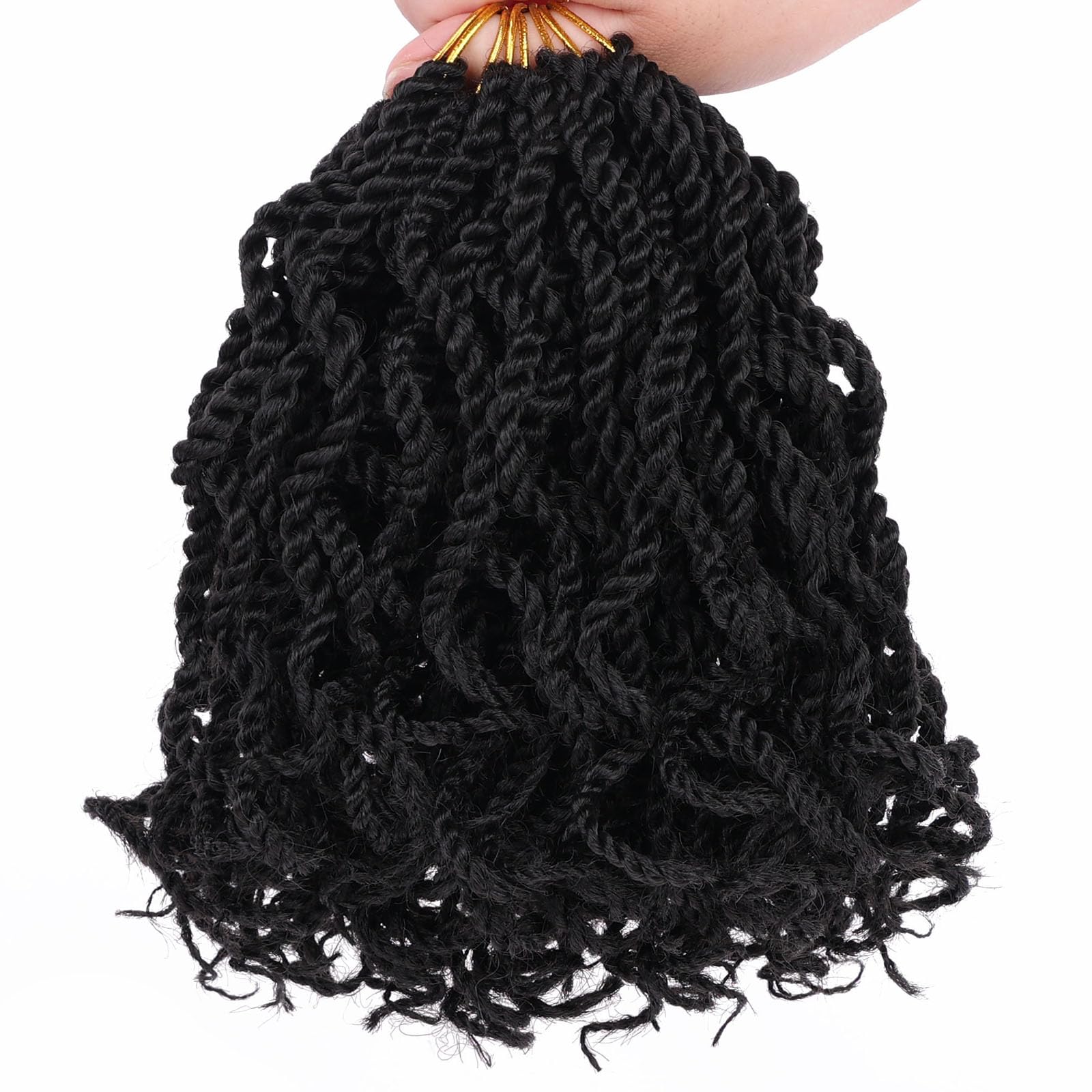 Leeven 6 Inch Senegalese Twist Crochet Hair with Curly Ends, 8 Packs Black Pre Looped 2 Strand Short Twist Hair, Wavy Small Hanava Twist, Synthetic