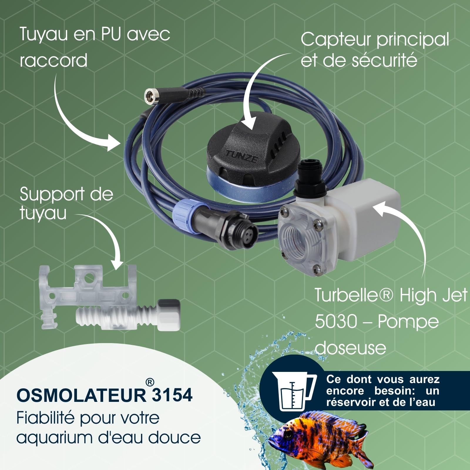 Tunze Osmolateur 3 Universel 3154 I Régulateur de niveau d'eau pour aquariums d'eau douce I Capteur de sécurité I Pompe doseuse avec capteur de régulation optique et support magnétique