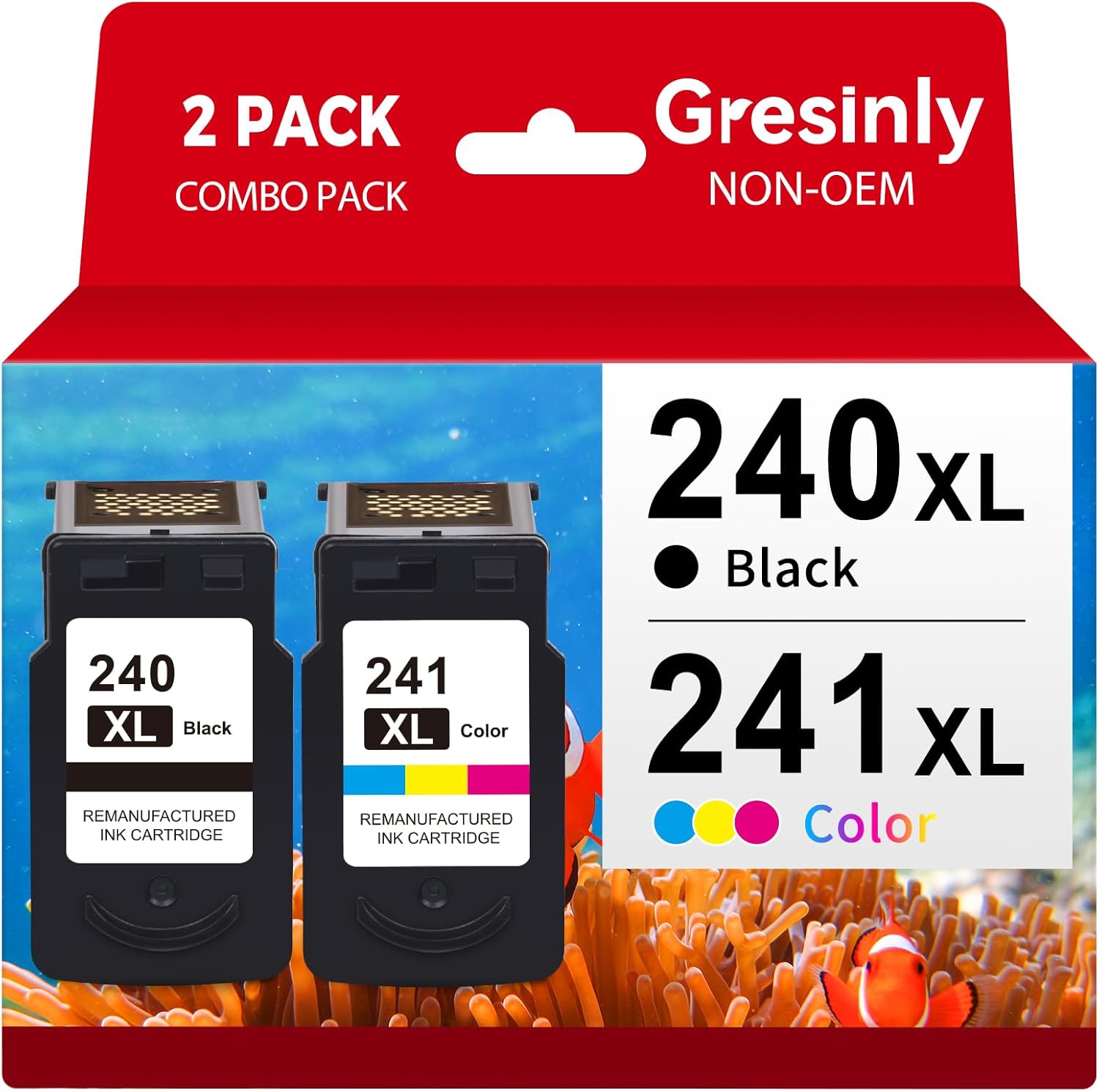 PG-240 XL/CL-241 XL Ink Cartridges Replacement for Canon 240XL 241XL Combo Pack 240 241 for Canon PIXMA MG3620 TS5120 MG3520 MG3600 MG3220 MX472 Printer (1 Black, 1 Tri-Color, 2 Pack)