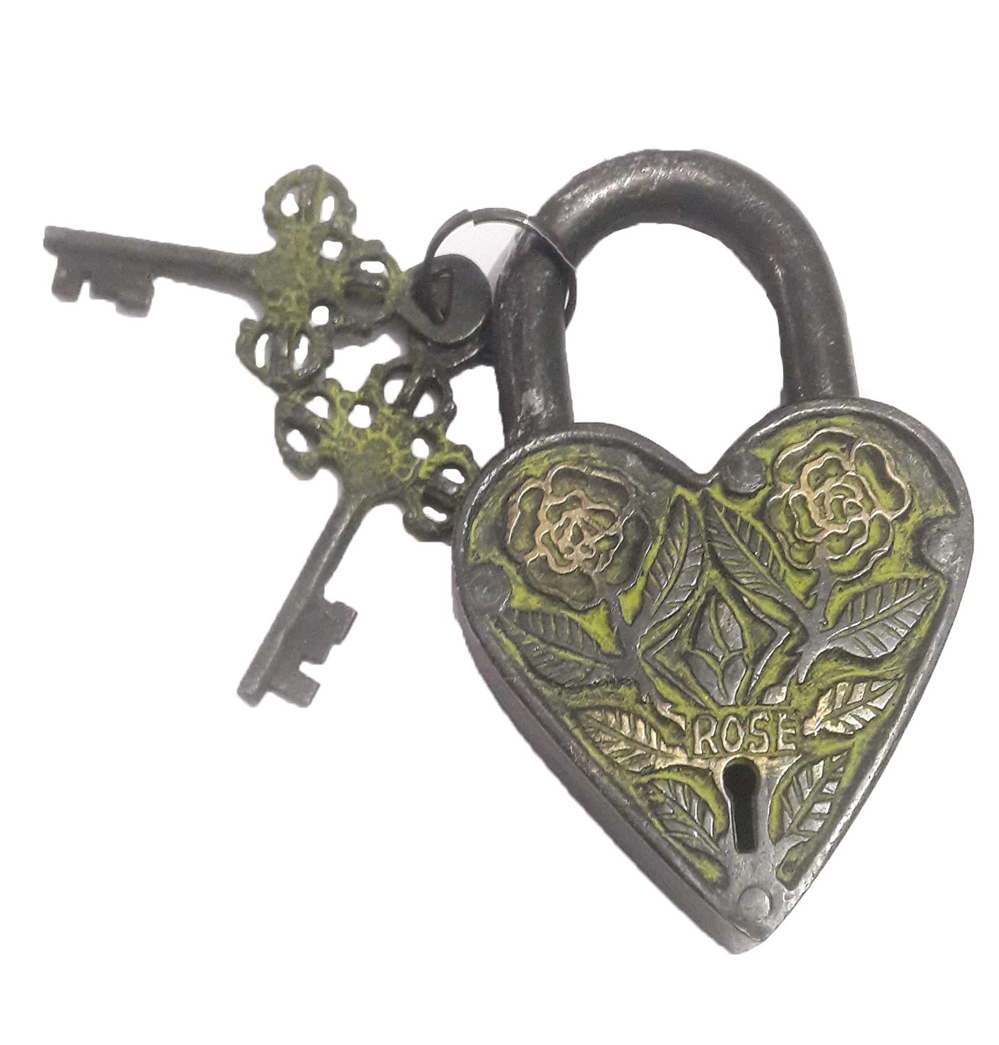 Brass Door Padlock Fully Functional Handmade Antique Design with Keys Unique Collectible Locks Combination of Style & Security (Rose-Black)