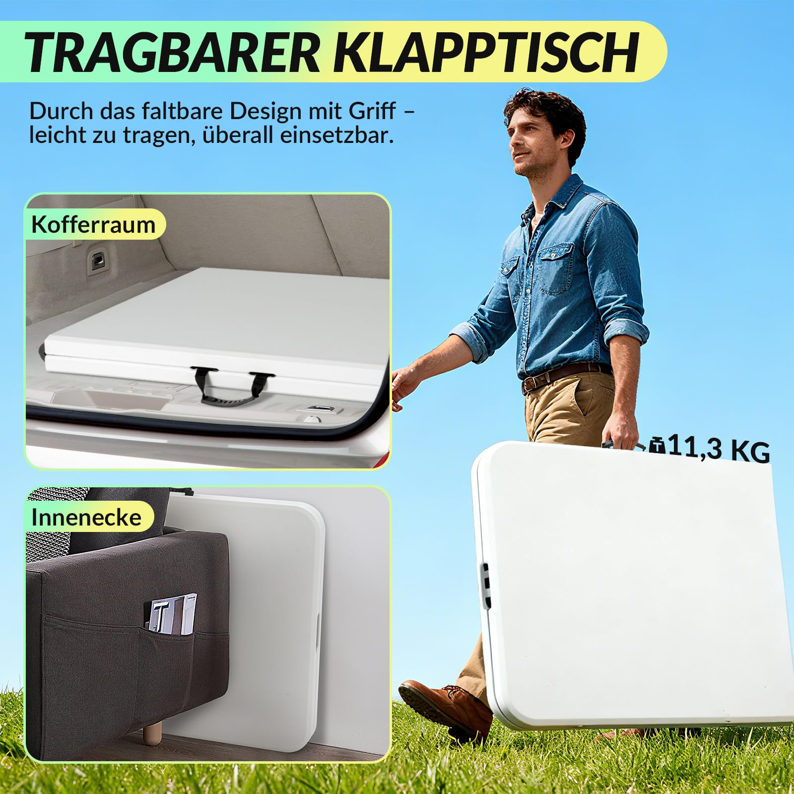 Velway Gartentisch Klappbar 180x74cm Buffettisch - Schneller Einsatz Klapptisch Stabil für 6-8 Personen Wetterfest Campingtisch Partytisch Flohmarkttisch mit Tragegriff für Garten Terrasse Balkon Weiß