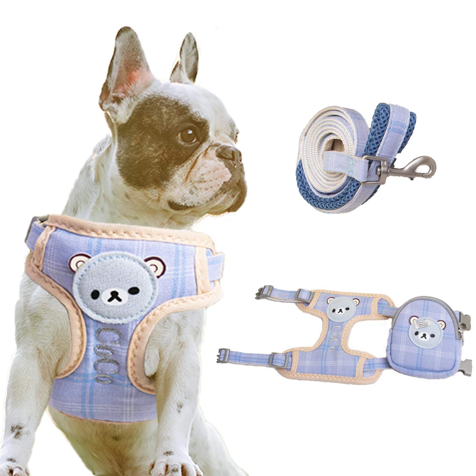 SINUOLIN Personalized Dog Harnesses Backpack Leash Sets Custom Cute Small Dog Harness Medium Dog Walking Harness Adjustable Soft Breathable for Traveling Hiking Harness