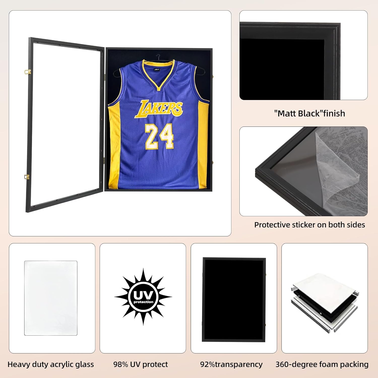 Large Jersey Frame Display Case, Sturdy and Durable Shadow Box Display Case, XL Sport Jersey Case w/ 99% UV Protection Acrylic for Sports Jerseys Football Baseball Basketball Hockey Reward (Black)