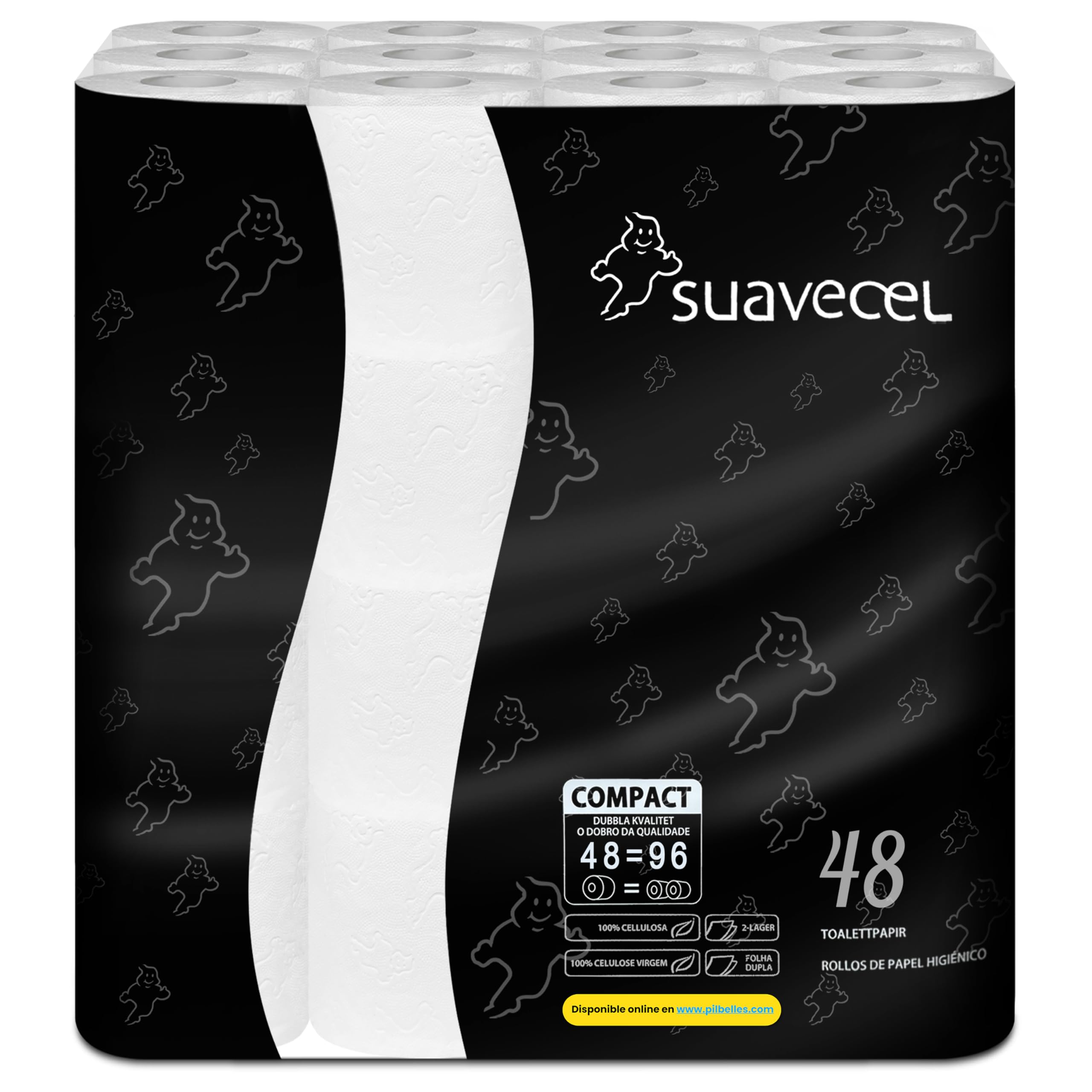 Papier Toilette Compact 2 Épaisseur 48 Rouleaux | Doux eu Résistant, Sans Parfum (4 Packs de 12)