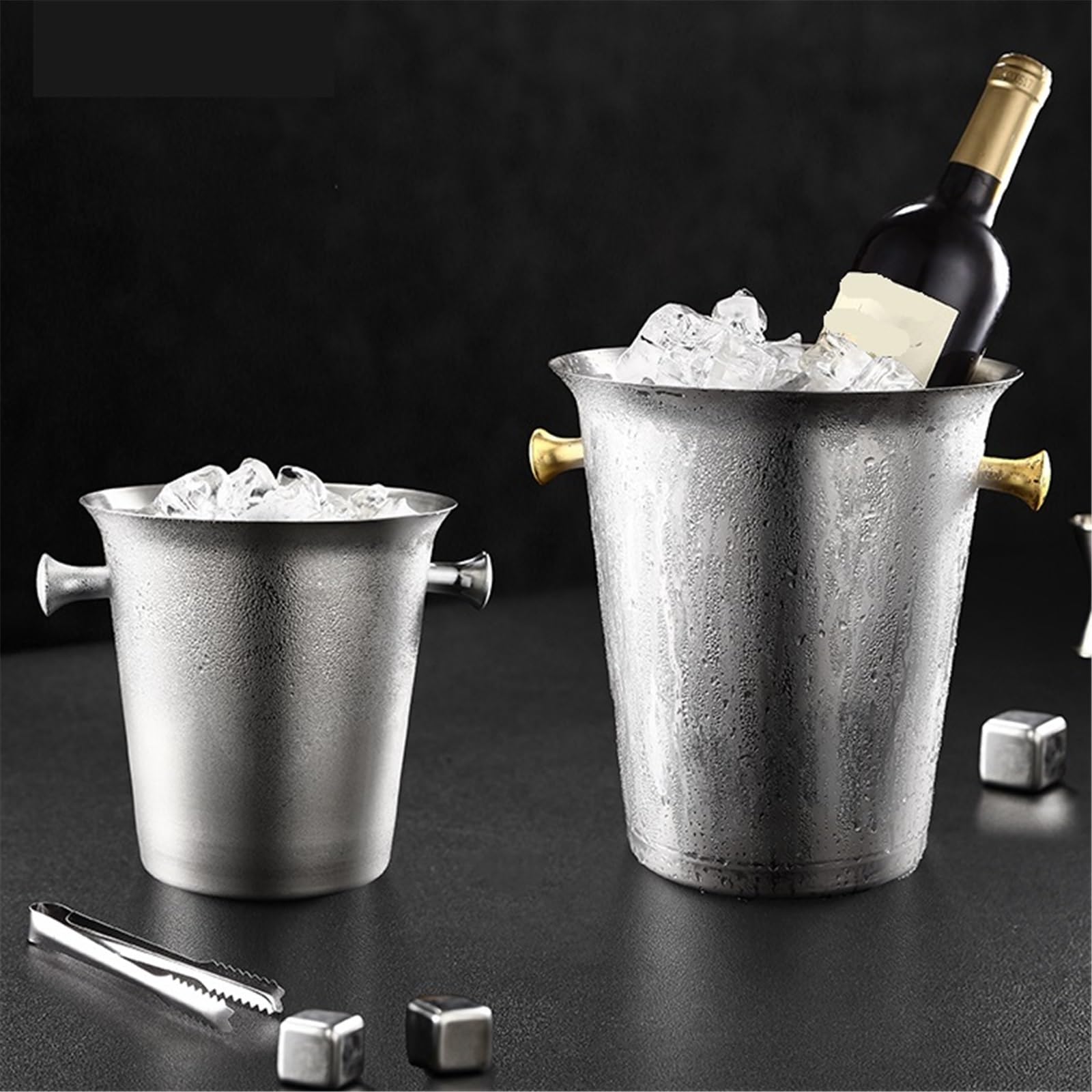 Cubo de Hielo Cubitera de Acero Inoxidable 5 l for champán, Ideal for Fiestas navideñas y Bares al Aire Libre Cubo de Hielo frío para Barra(Gold)
