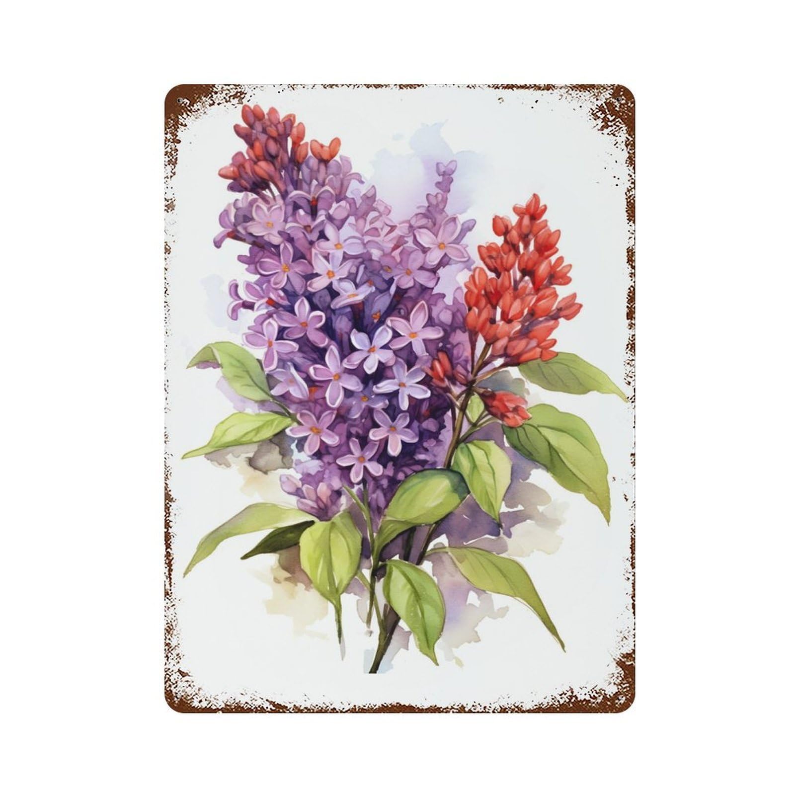 Lilac Flowers 15.7"x11.8" Aged Metal Wall Plaque, Retro Wall Decor for Farmhouse, Kitchen And Entryway Decor