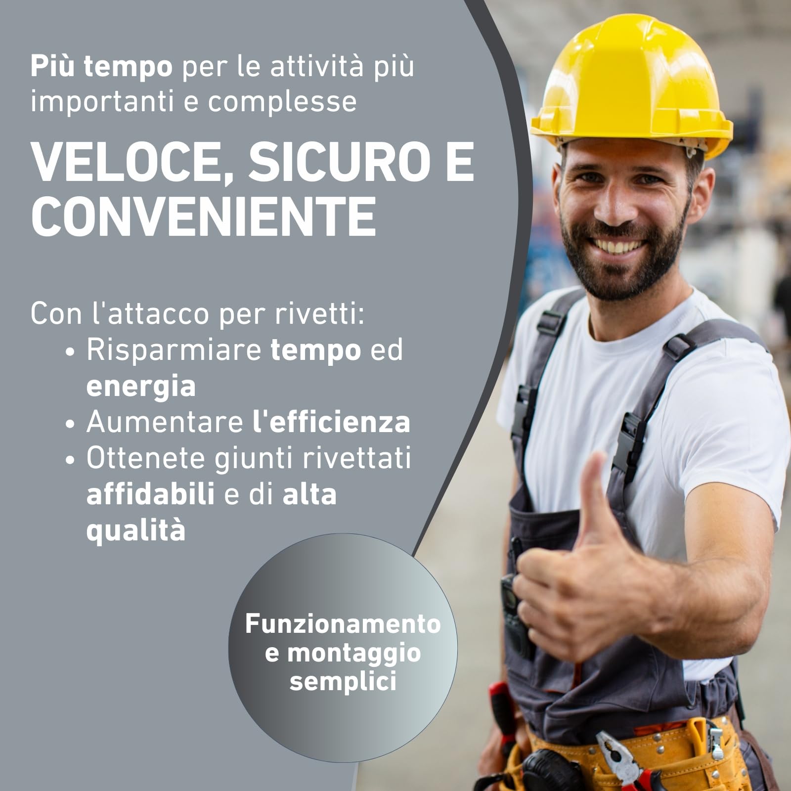 Rivettatrice per avvitatrice a batteria e trapano I Rivettatrice per ribattini ciechi in alluminio, rame, acciaio e acciaio inox I Rivettatrice rivetti ciechi 2,4-6,4 mm I Adattatore