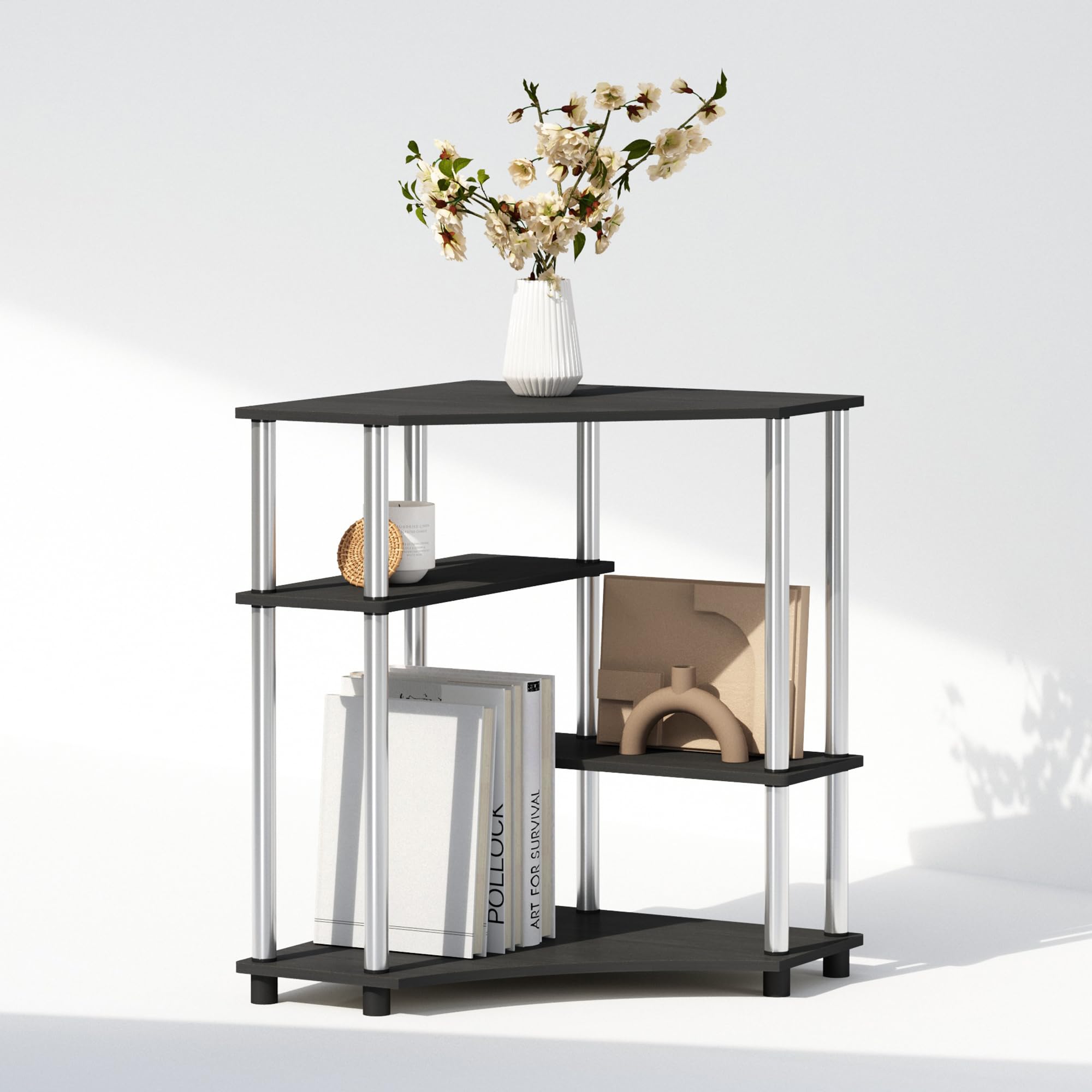 Furinno TURN-N-TUBE Scaffali contenitore, scaffale angolare a 4 ripiani, scaffale espositivo, libreria angolare, per organizzazione e stoccaggio, soggiorno, ufficio domestico, Americano