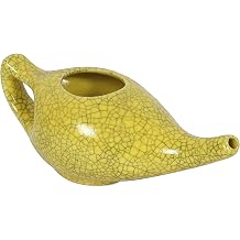 Leak Proof Durable Porcelain Ceramic Neti Pot Hold 230 Ml Water Comfortable Grip | Microwave and Dishwasher safe eco Friendly Natural Treatment for Sinus and Congestion Crackle Yellow