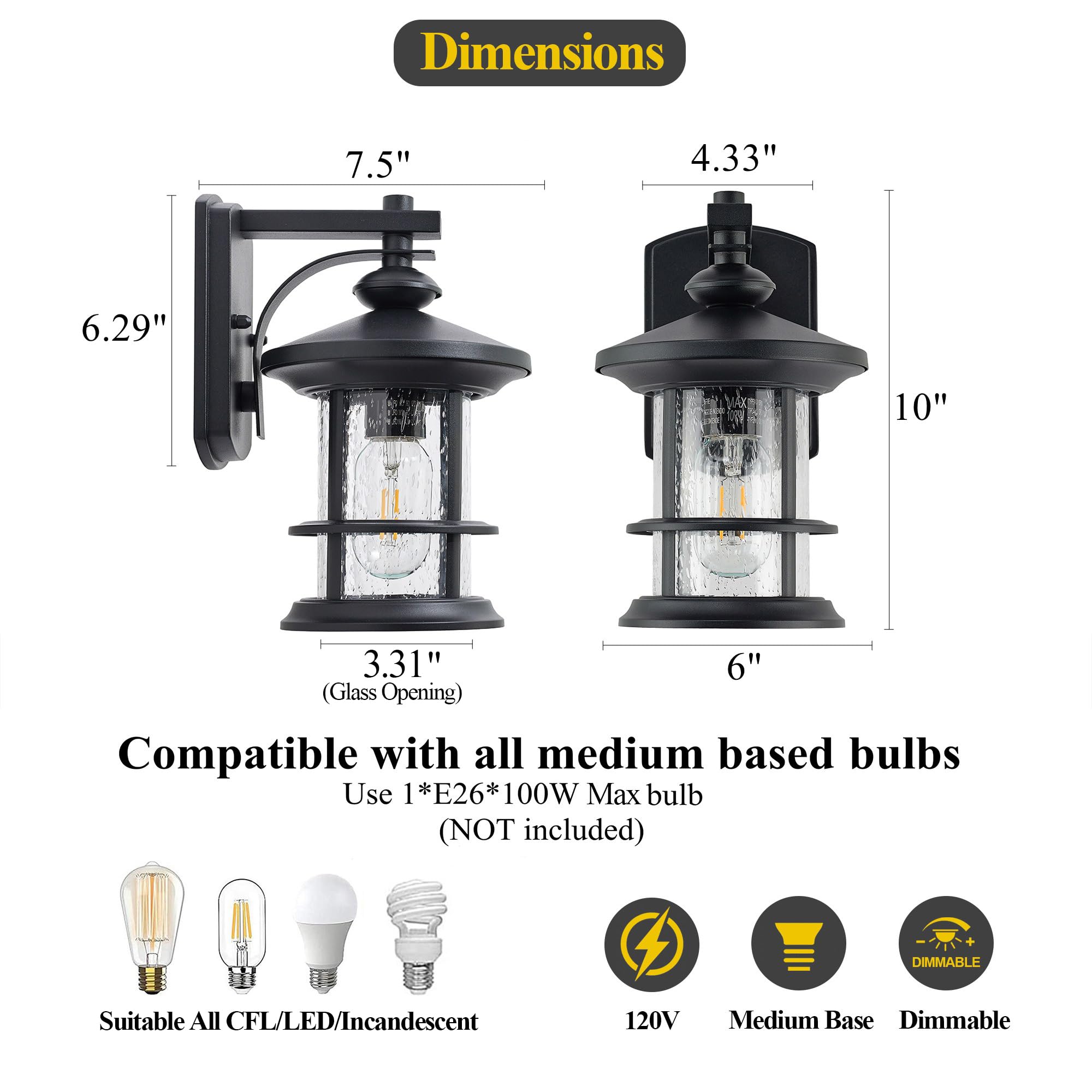 MICSIU Lampada da parete da esterno Black 2 Pack