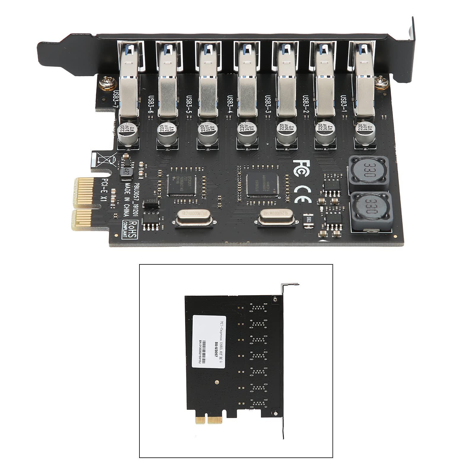 7-portowa karta rozszerzeń, PCI do USB30. Karta rozszerzeń, 5 Gb/s USB30. Karta rozszerzeń z własnym zasilaniem, kompatybilna z kartą kontrolną, dla systemu LinuxWindows/