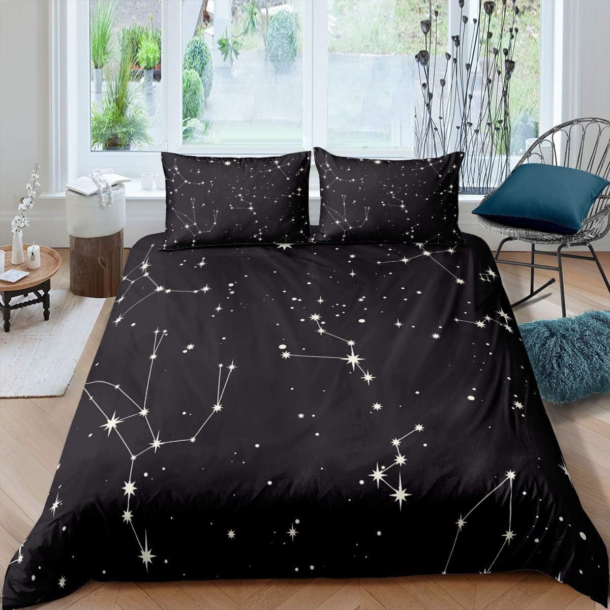 richhome Galactic Bedding Set Super King Size Child Girl Boy Outdoor Space Star Duvet Cover Set Teen Constellation Star Comforter Cover Microfiber Ultra Soft