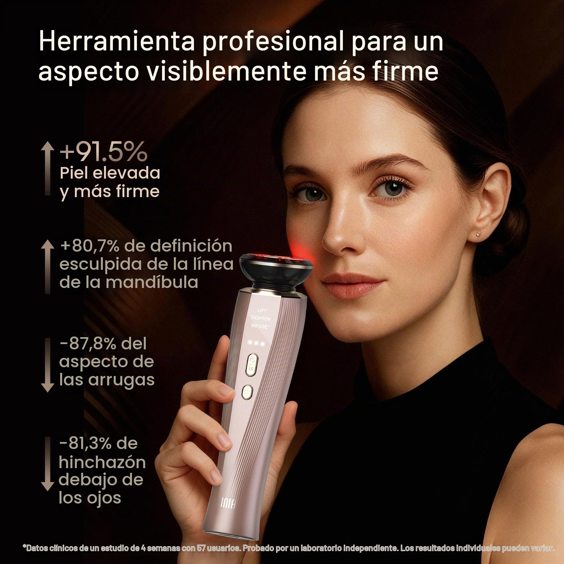 INIA FLARE Dispositivo Facial de Microcorriente con Luz Roja | 3 en 1 con luz roja y microcorriente, masaje facial para una apariencia más firme y cuidada, ideal para rostro y cuello