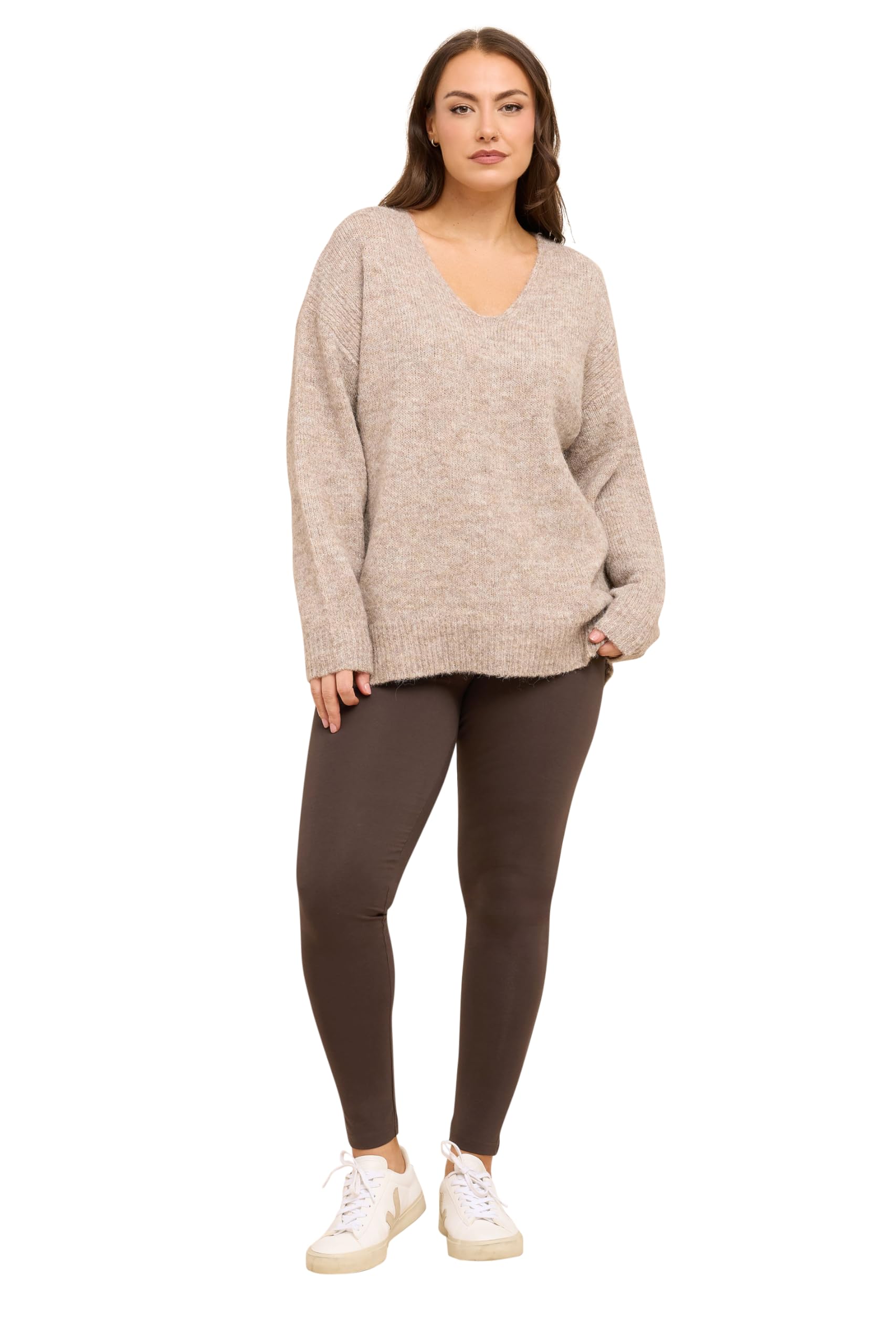 Evans Women's Chocolate Cotton Stretch Leggings In | Size: 30-32