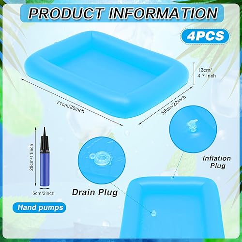 Miniatura 2 de Leitee 4 barras inflables de verano para servir y una bomba de mano, bandeja de servir para bufé de hielo, enfriador inflable con tapón de drenaje,