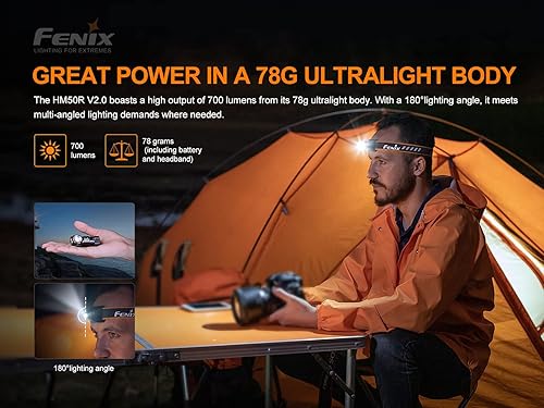 Miniatura 3 de Fenix Power Bundle HM50R v2.0 - Paquete de faros delanteros con 2 ARB-L16, 700 lúmenes USB-C recargable, ligero con luz roja y organizador Lumentac