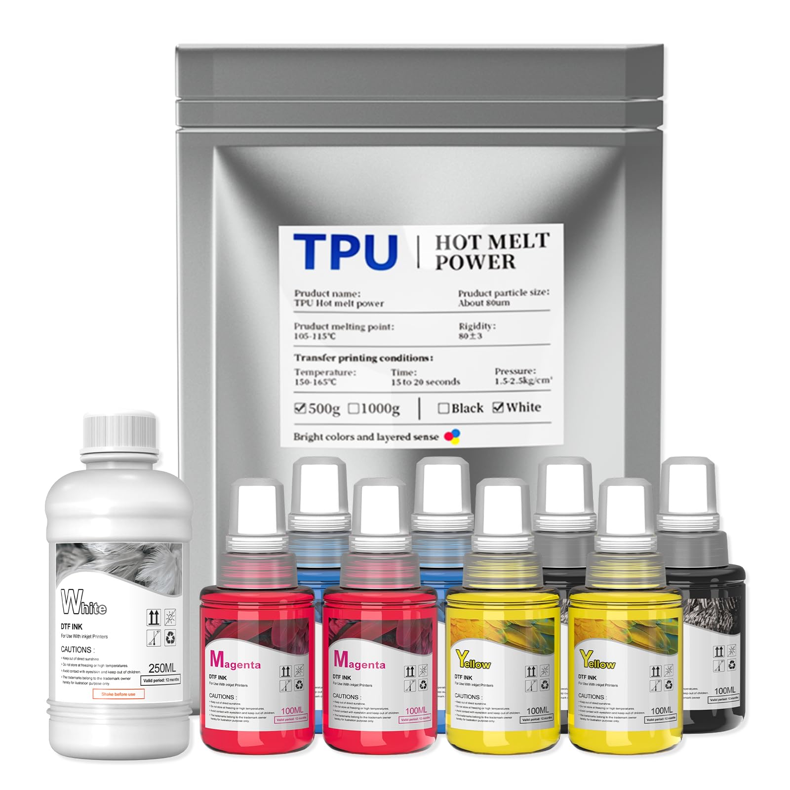 DXZ DTF Heat Transfer Ink - June 2026 Newly Upgraded Formula Finer, Quicker-drying, Better Hot-melt Powder Bonding. Compatible with F1080, XP600, I3200, L1800, L805, DX4, DX5, DX7 for All DTF Printers