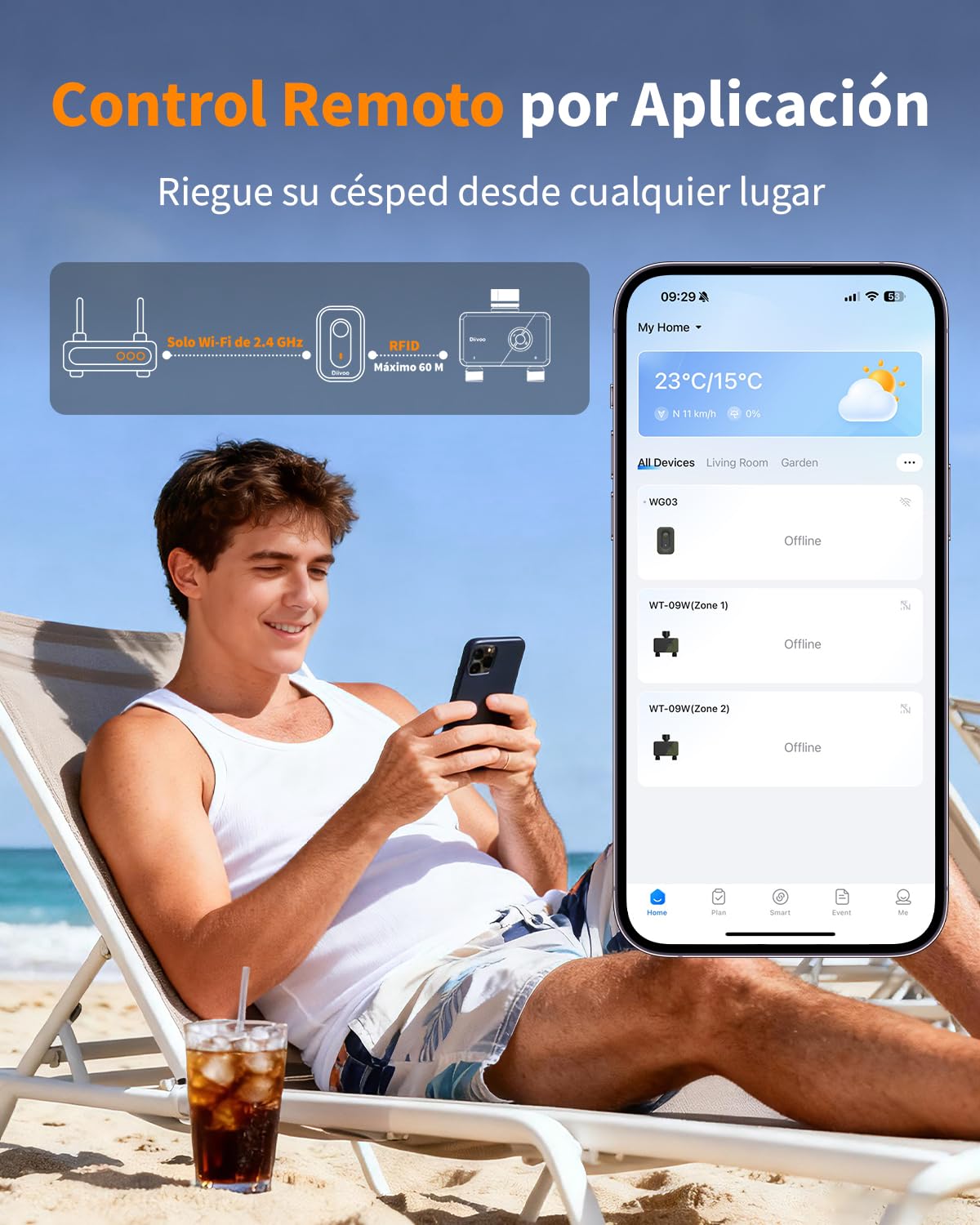 Diivoo Programador Riego WiFi 2 Zonas con Entrada Salida de Latón, Temporizador Riego App y Compatible con Voz Alexa, Temporizador Riego Automático para Manguera de Jardín, Césped