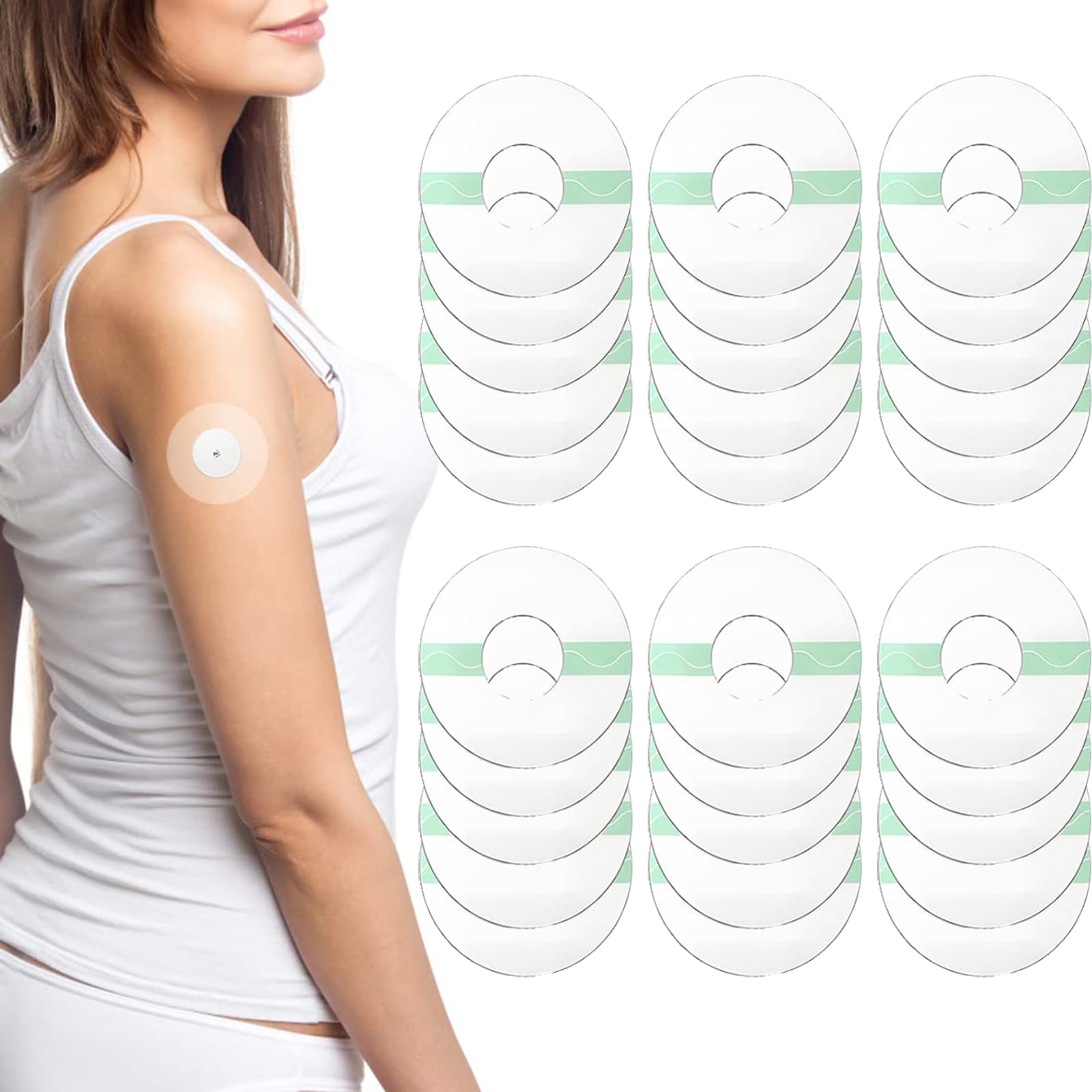 diabetic patch sensor, 30pcs freestyle libre 3 cgm glucose monitor device adhesive patches, waterproof continuous glucose monitoring cgm, transparent sensor covers for freestyle libre 2, 72mm(27mm)