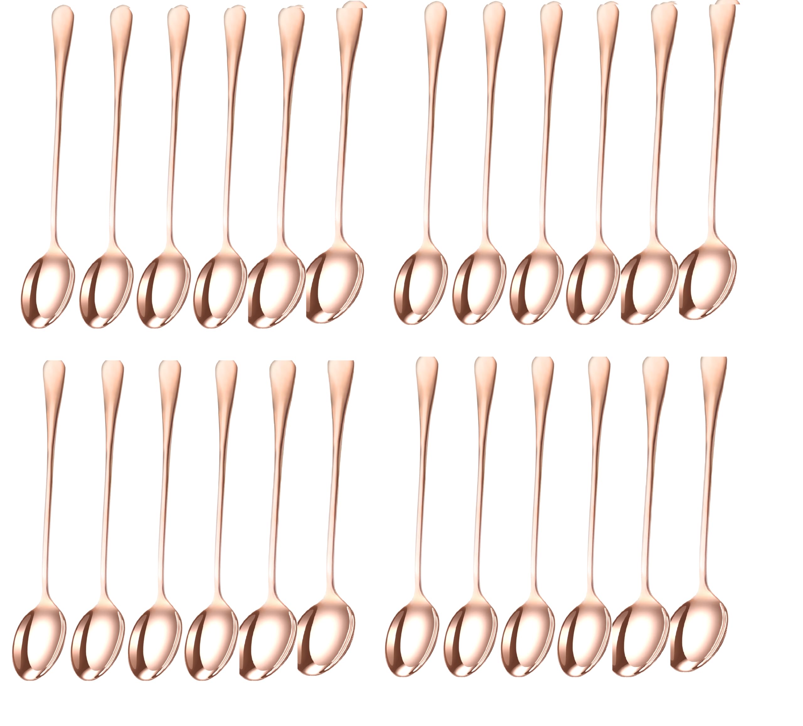 PEBBLE HUG 24 Pcs Rose Gold Long Handle Latte Iced Tea Spoon, Coffee Spoon, Ice Cream Spoon, Stainless Steel Cocktail Stirring Spoons(Set of 24)
