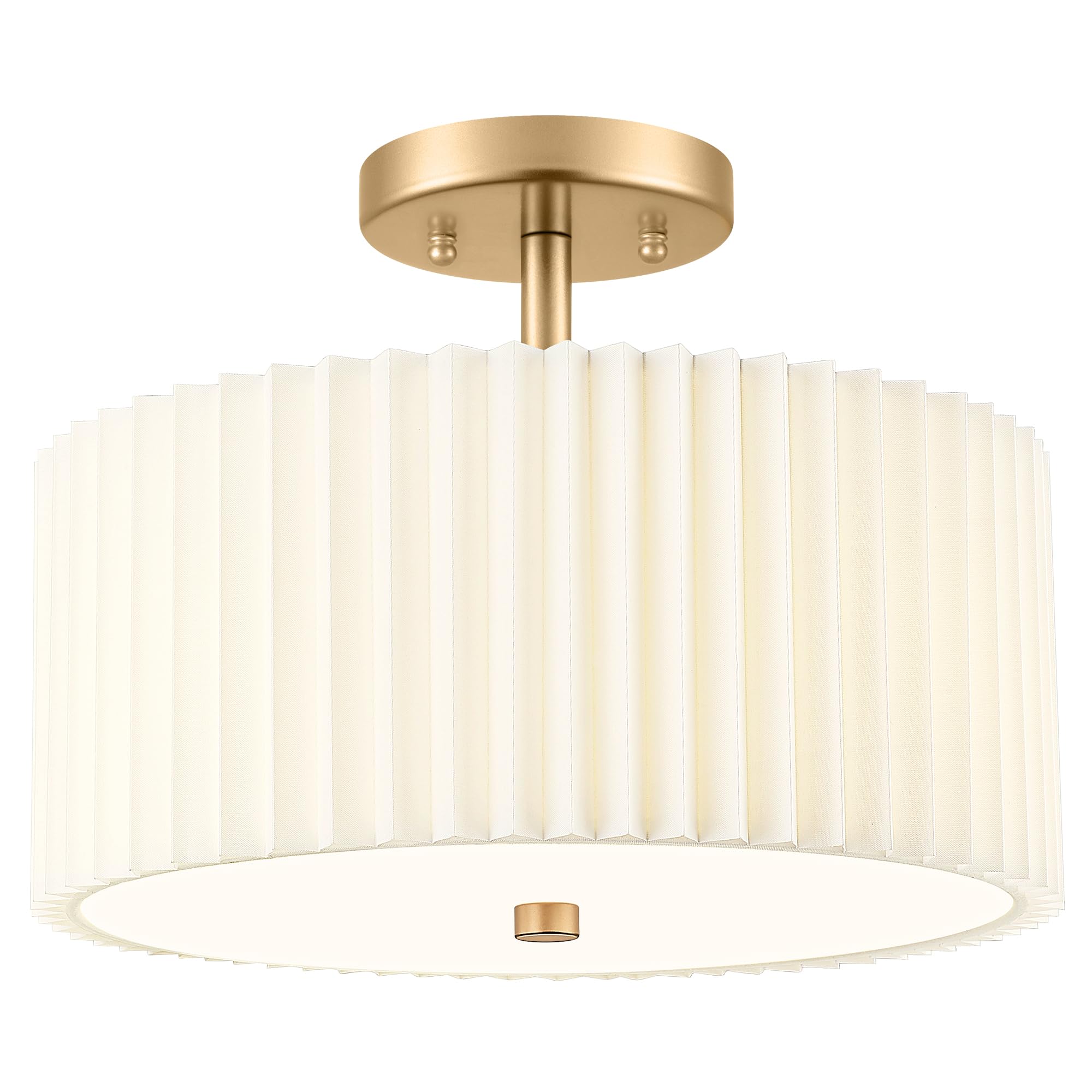 12.5" Gold Semi Flush Mount Ceiling Lights, Pleated Fabric Shade