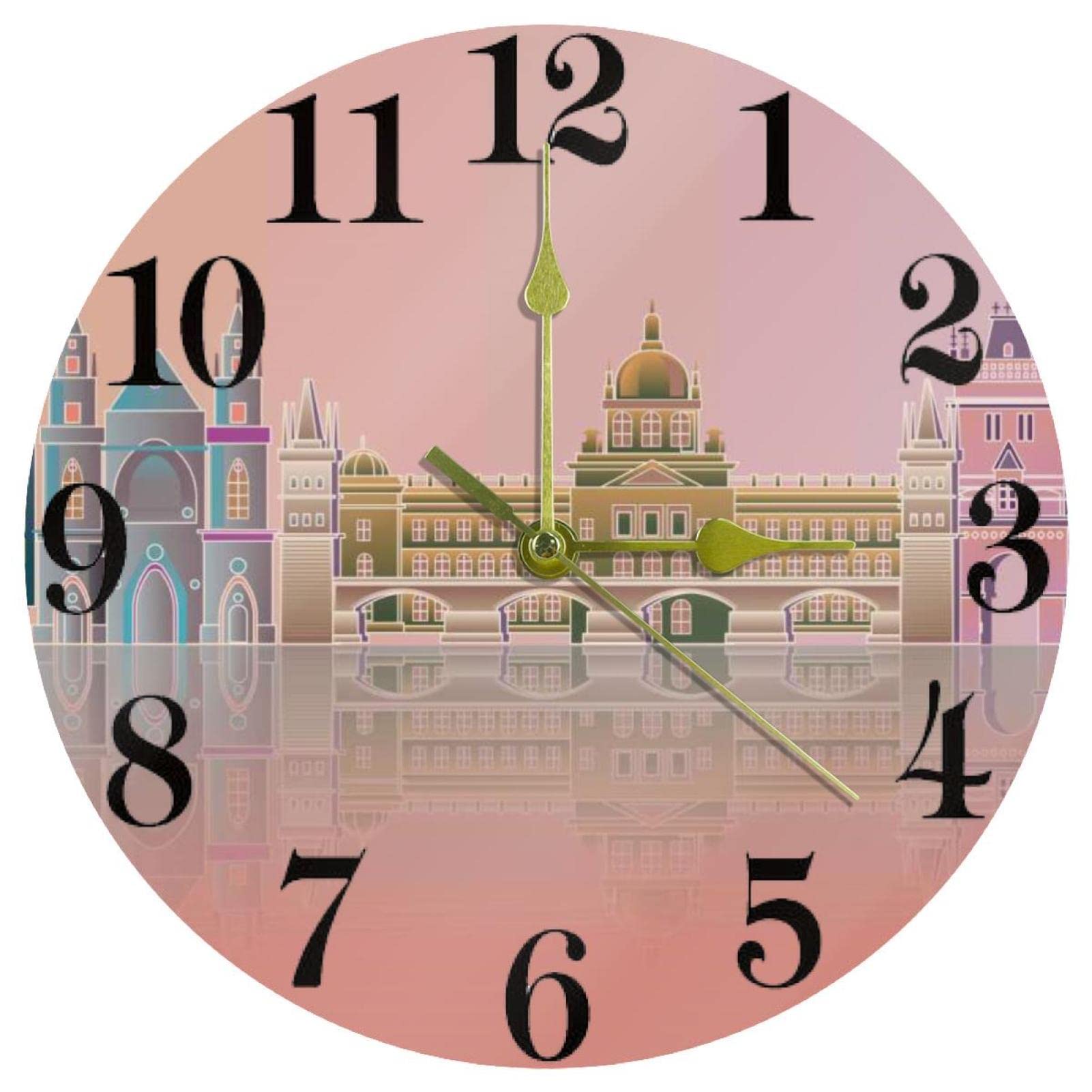 Horloge murale à quartz Buildings de 25,4 cm silencieuse et ronde pour le bureau